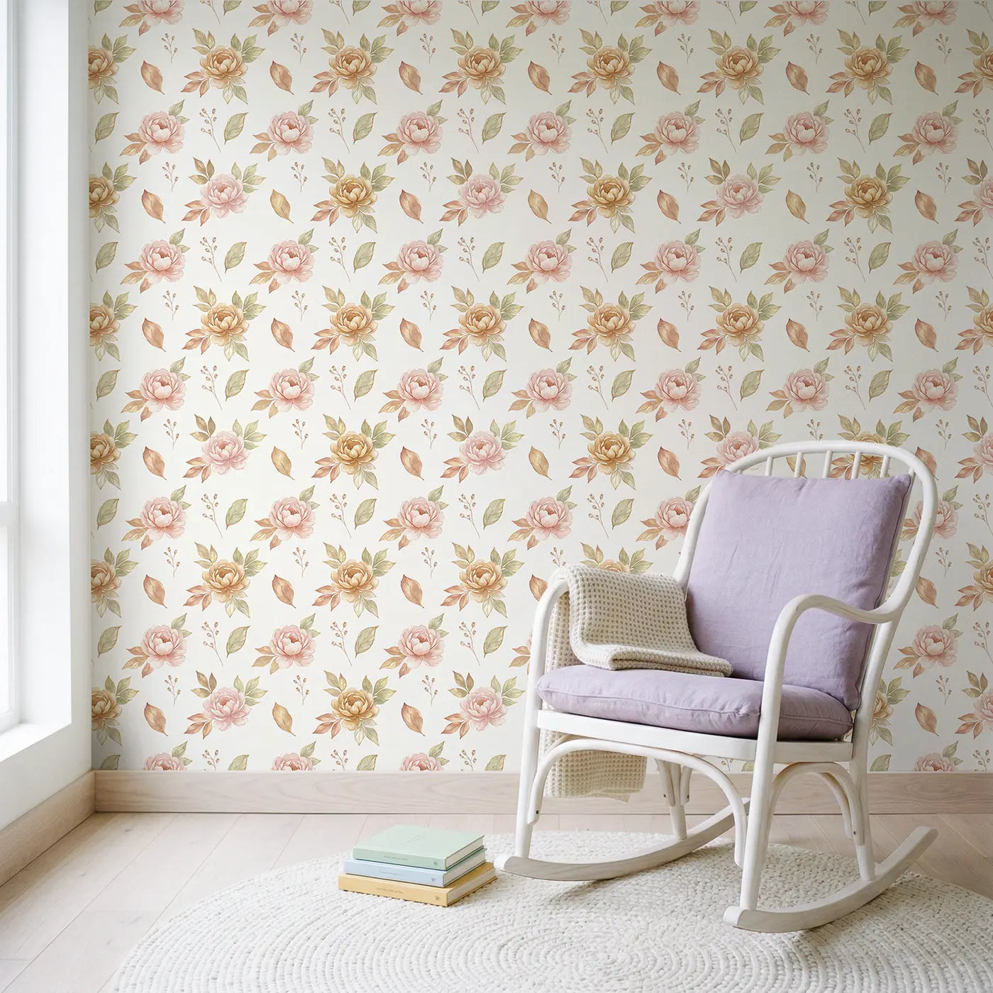 Blush Gold Watercolor wallpaper in Scandinavian nursery - Whimsy Tots