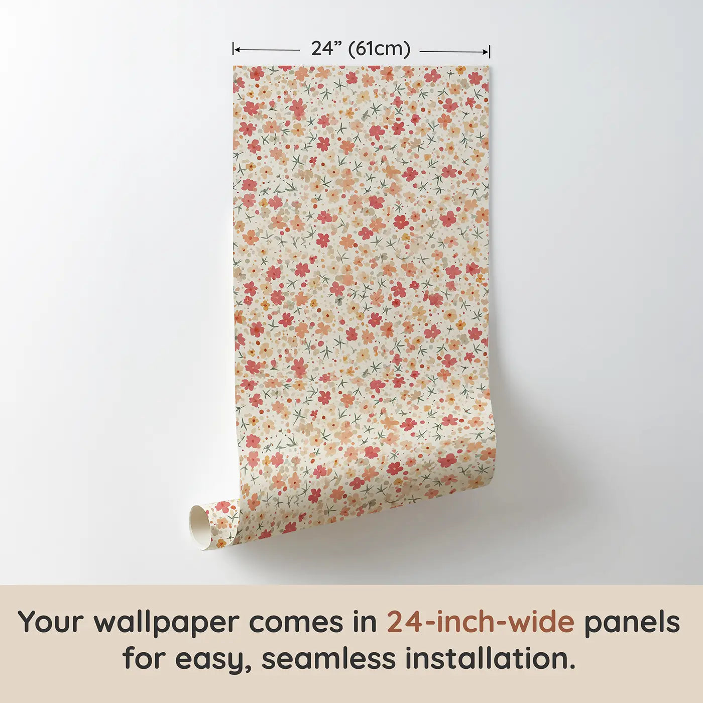 Cherry Blossoms Ditsy Floral wallpaper panel dimensions - Whimsy Tots