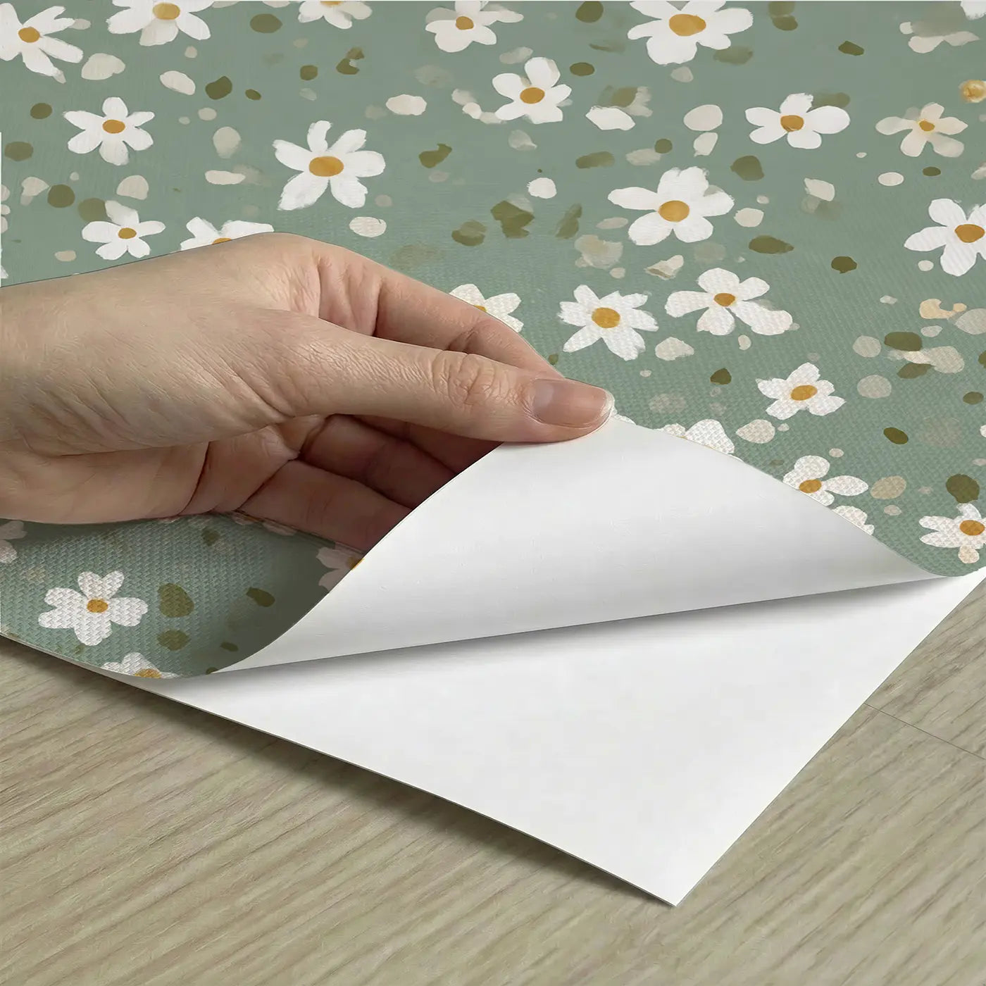 Daisies White Ditsy Floral peel and stick material close-up - Whimsy Tots