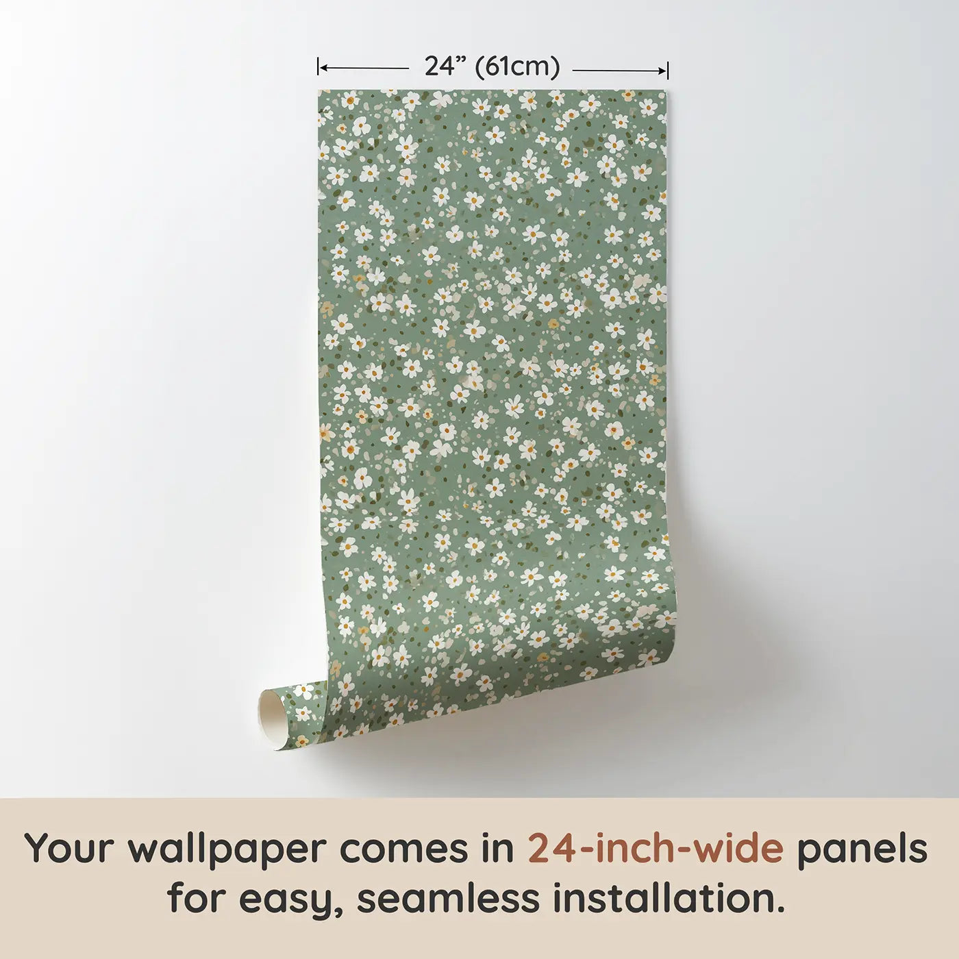 Daisies White Ditsy Floral wallpaper panel dimensions - Whimsy Tots