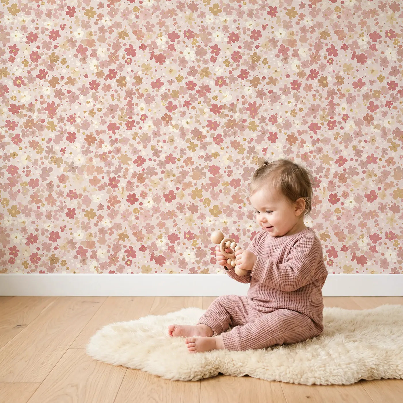 Florals Dusty Ditsy Floral wallpaper in styled kids room - Whimsy Tots