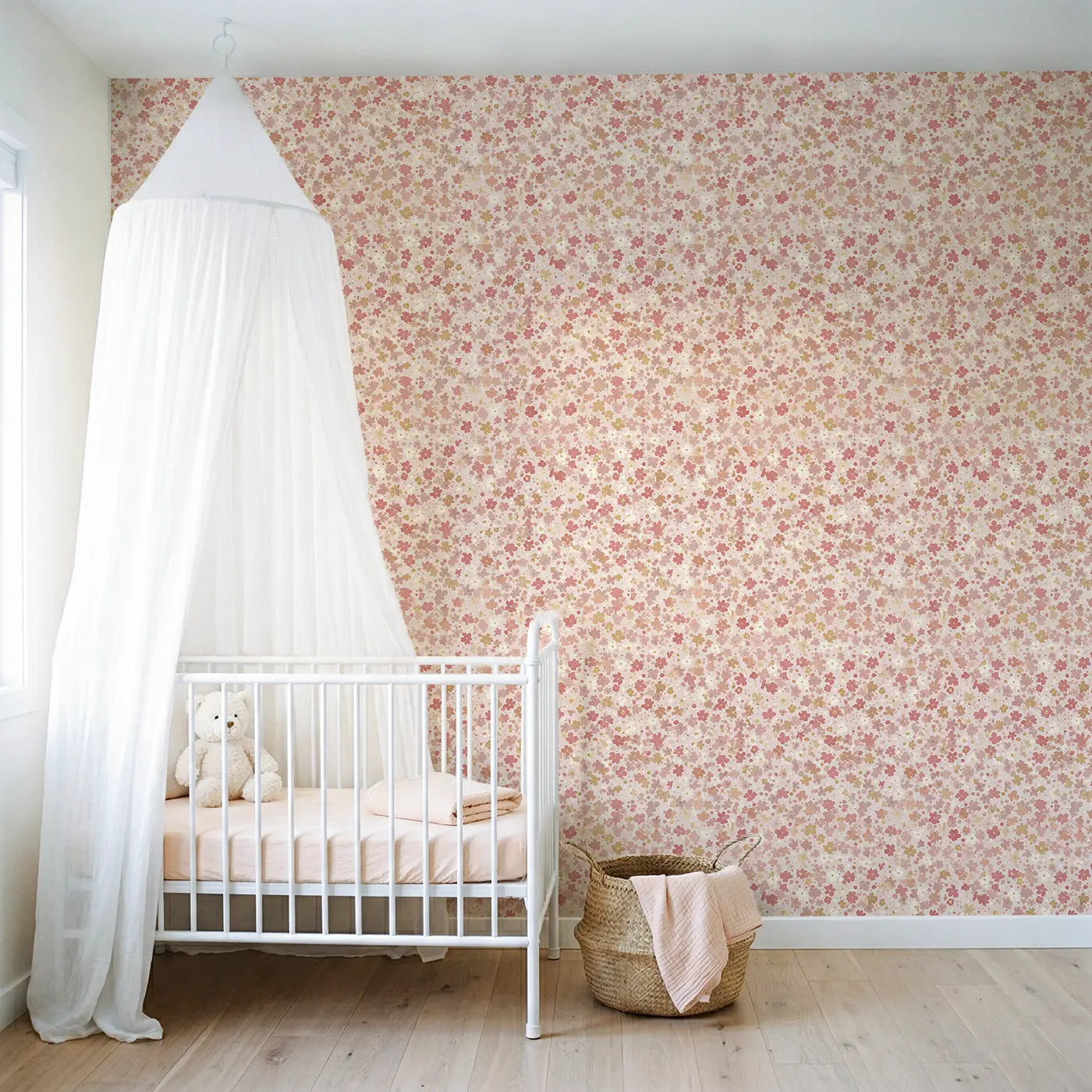 Florals Dusty Ditsy Floral wallpaper in Scandinavian nursery - Whimsy Tots