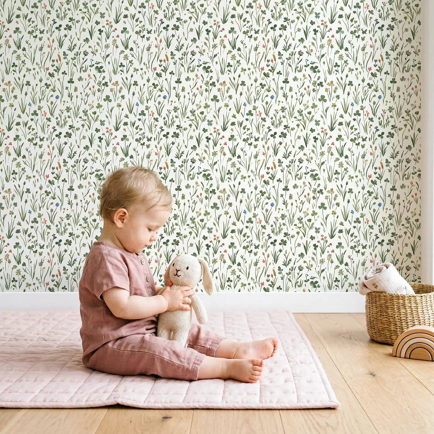 Miniature Wildflower Ditsy Floral wallpaper in styled kids room - Whimsy Tots