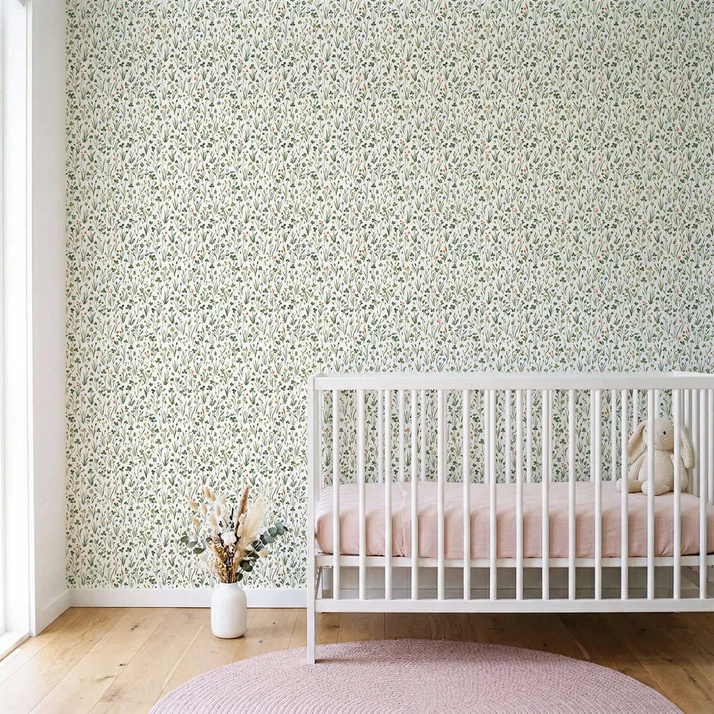 Miniature Wildflower Ditsy Floral wallpaper in Scandinavian nursery - Whimsy Tots