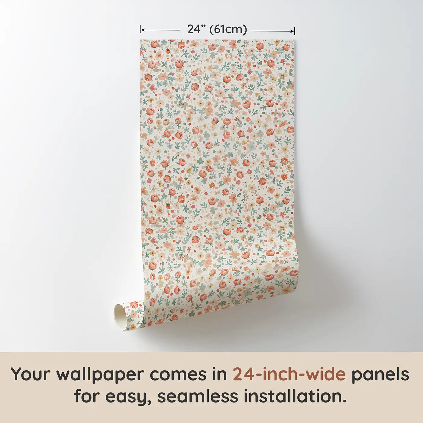Peony Buds Blush Ditsy Floral wallpaper panel dimensions - Whimsy Tots