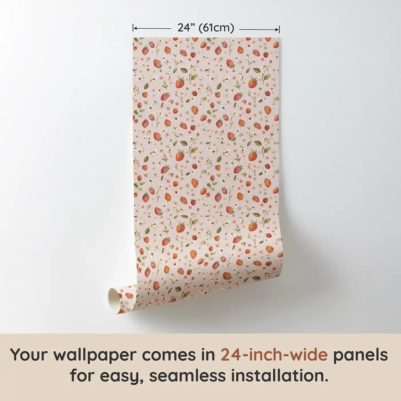 Flowers Strawberries Ditsy Floral wallpaper panel dimensions - Whimsy Tots
