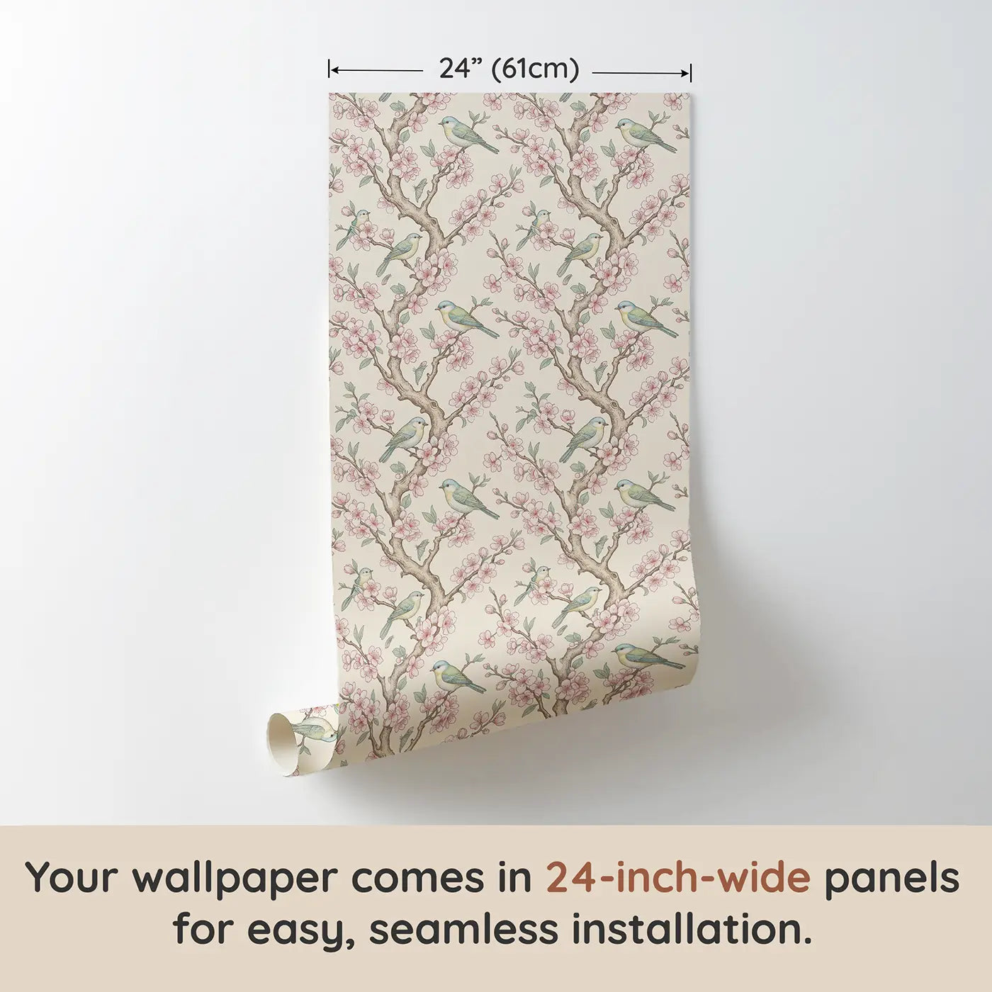 Flowering Plum Botanical Elegance wallpaper panel dimensions - Whimsy Tots
