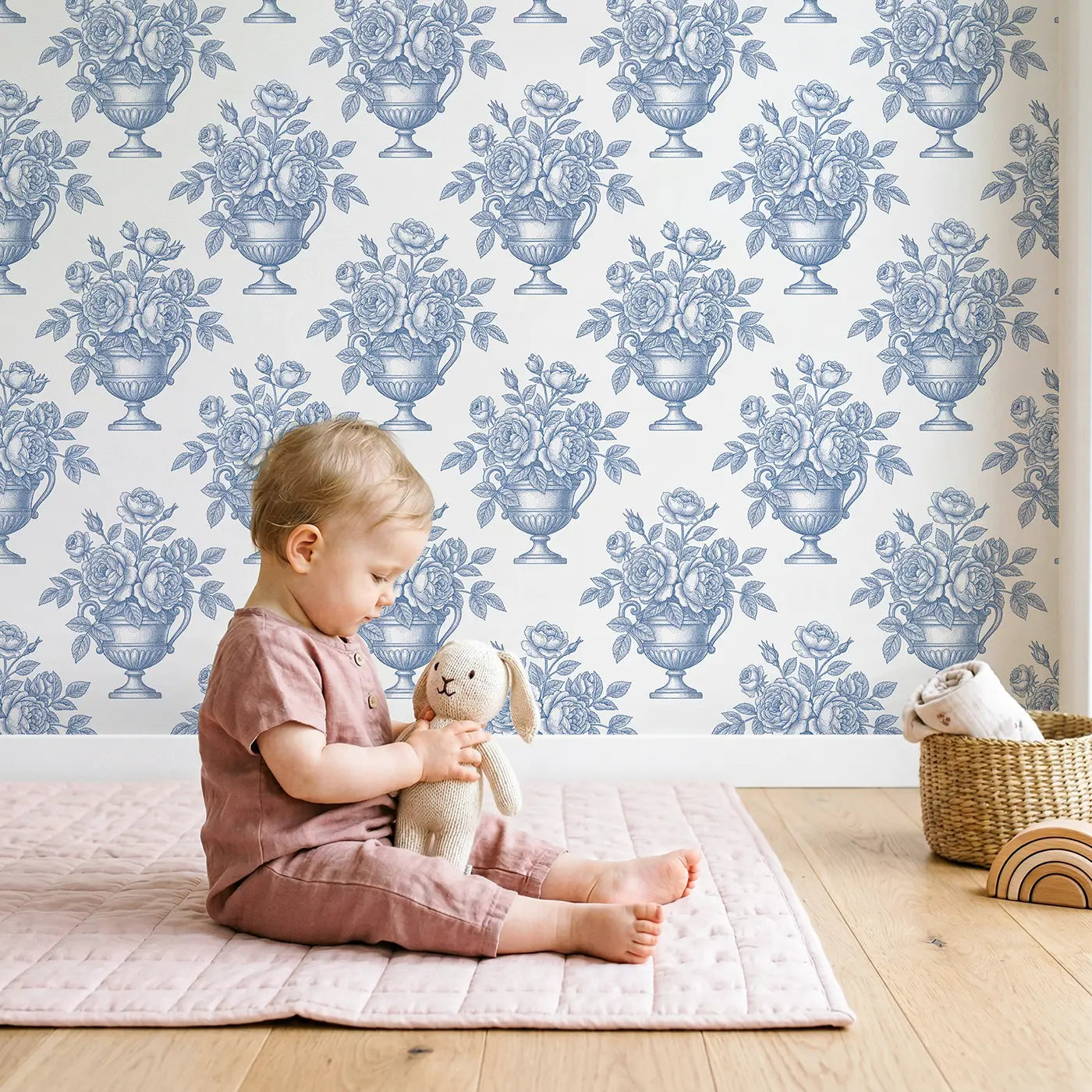 De Jouy Roses Botanical Elegance wallpaper in styled kids room - Whimsy Tots