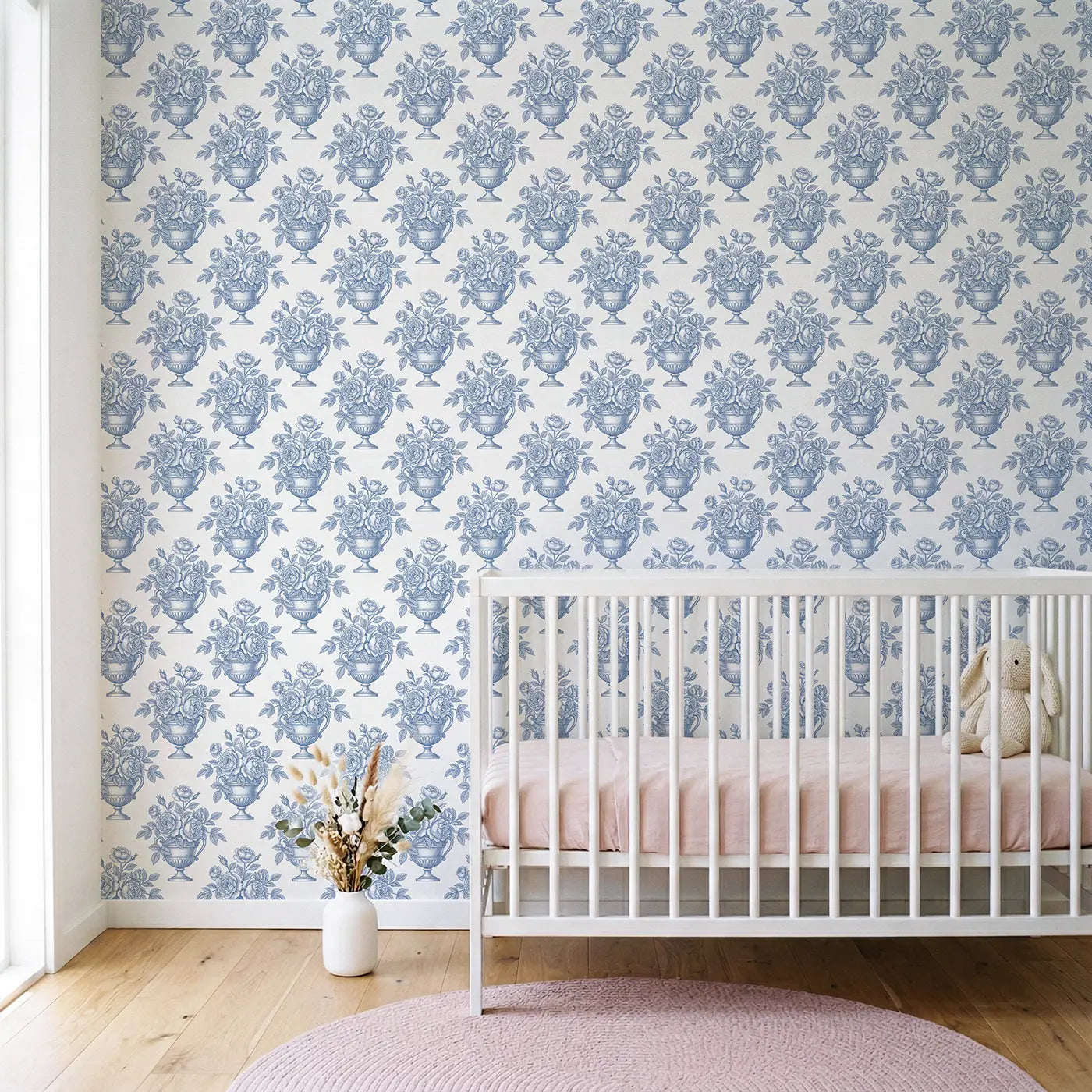 De Jouy Roses Botanical Elegance wallpaper in Scandinavian nursery - Whimsy Tots