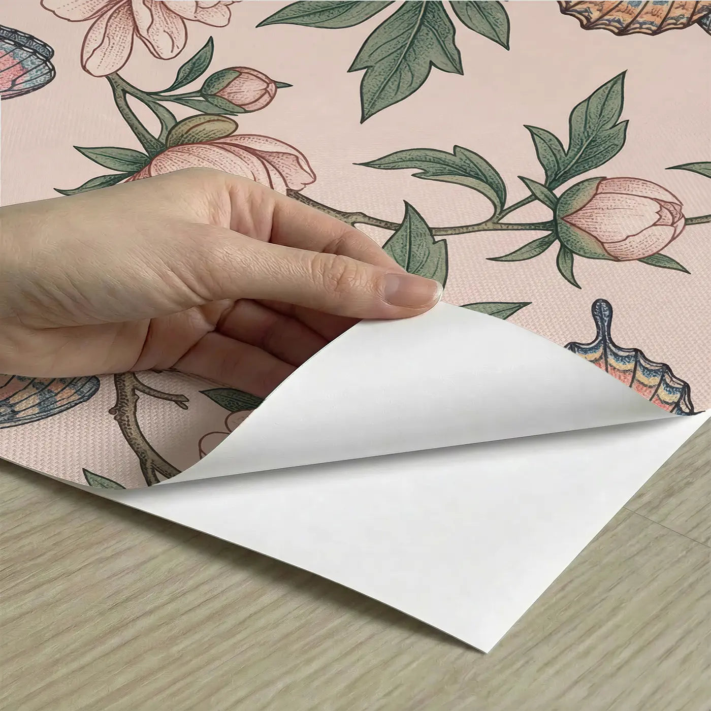 Peony Tree Botanical Elegance peel and stick material close-up - Whimsy Tots