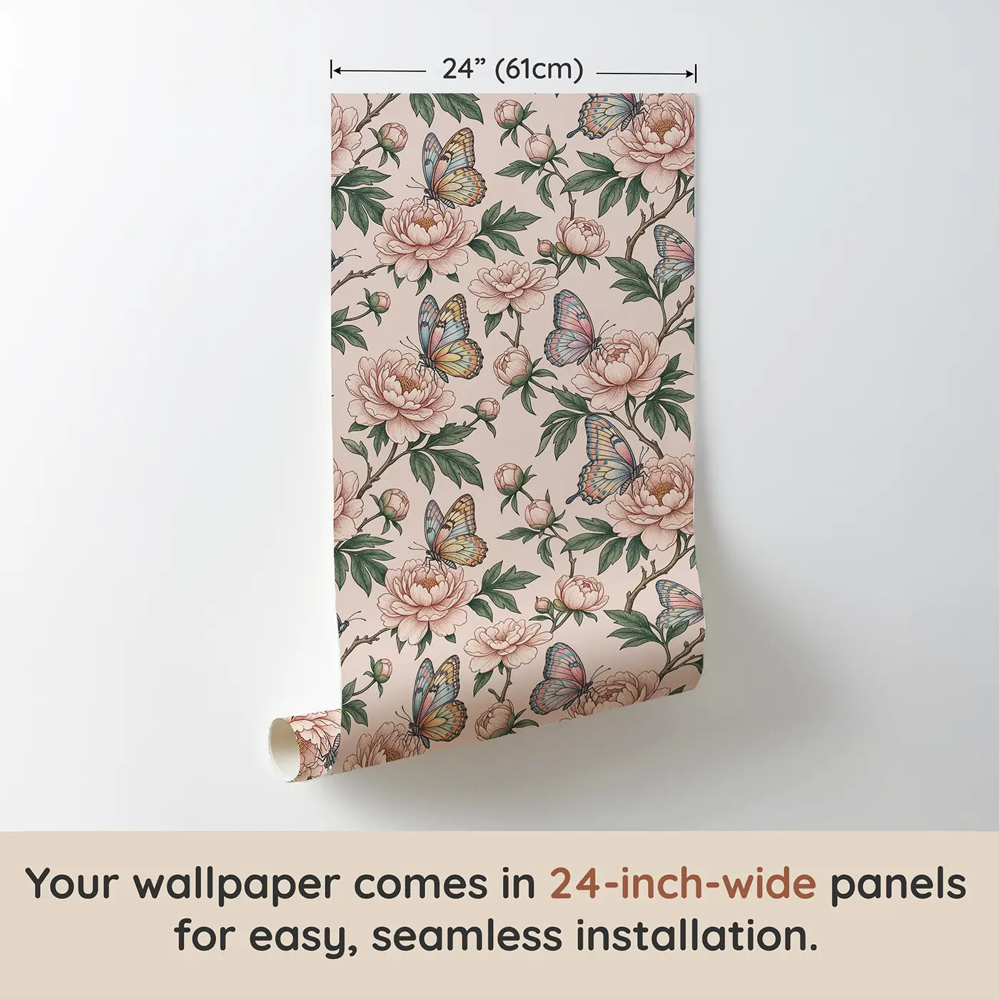 Peony Tree Botanical Elegance wallpaper panel dimensions - Whimsy Tots