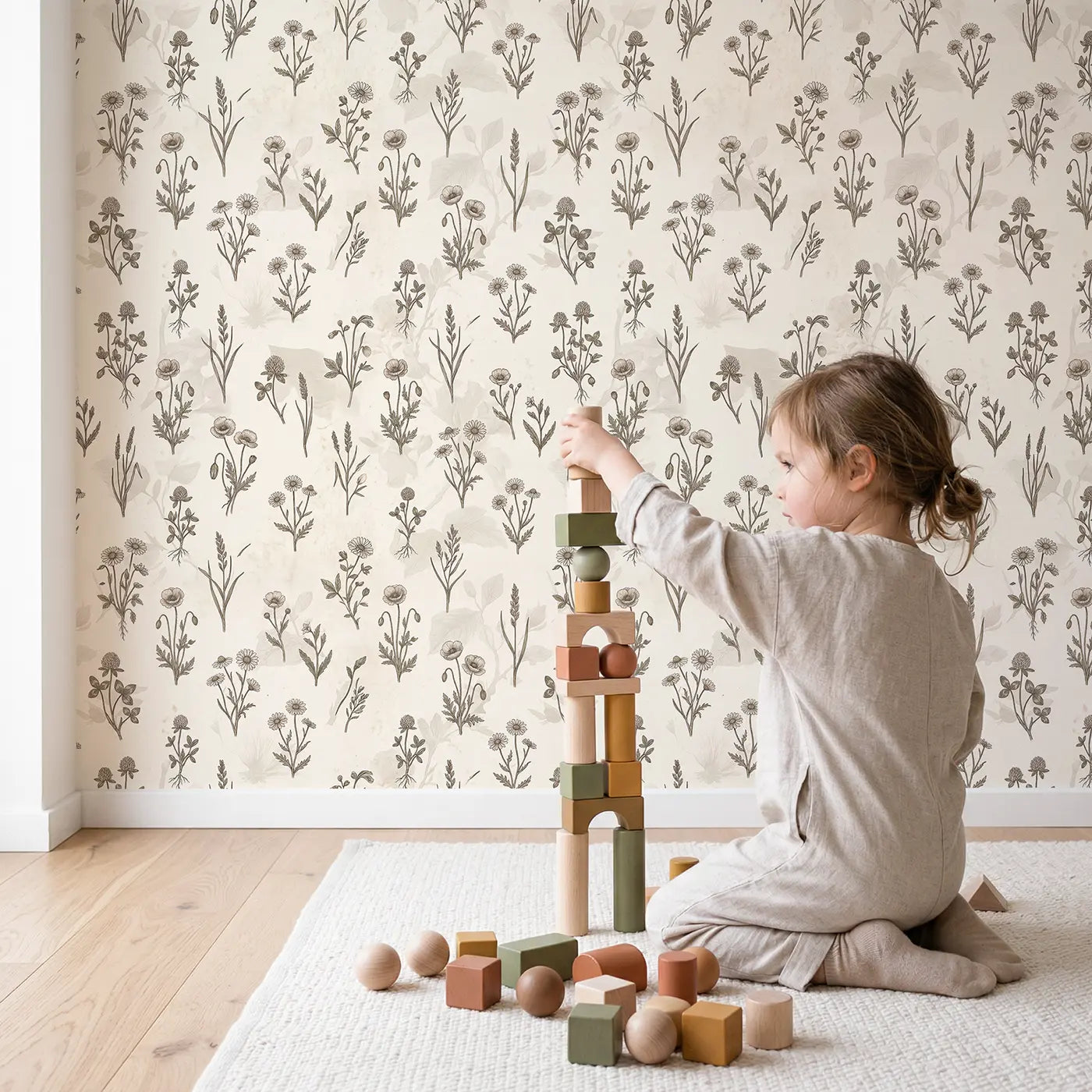 Study Wildflowers: Botanical Elegance wallpaper in styled kids room - Whimsy Tots
