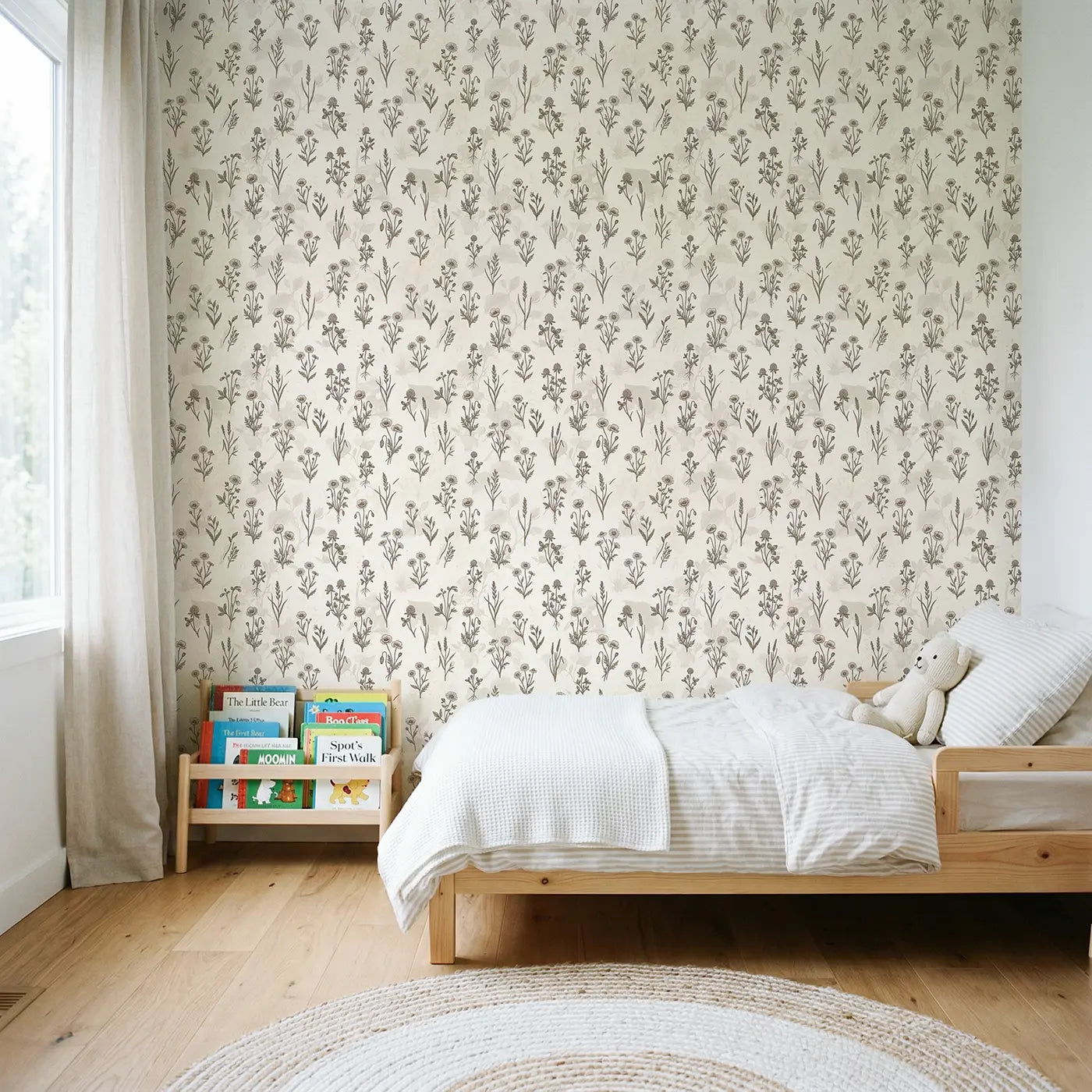 Study Wildflowers: Botanical Elegance wallpaper in Scandinavian nursery - Whimsy Tots