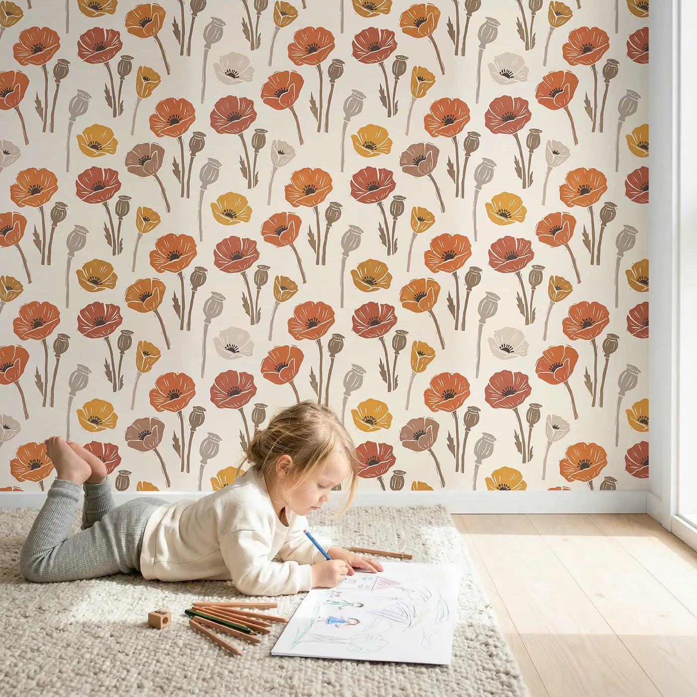 Bold Hand-Stamped Block Print wallpaper in styled kids room - Whimsy Tots