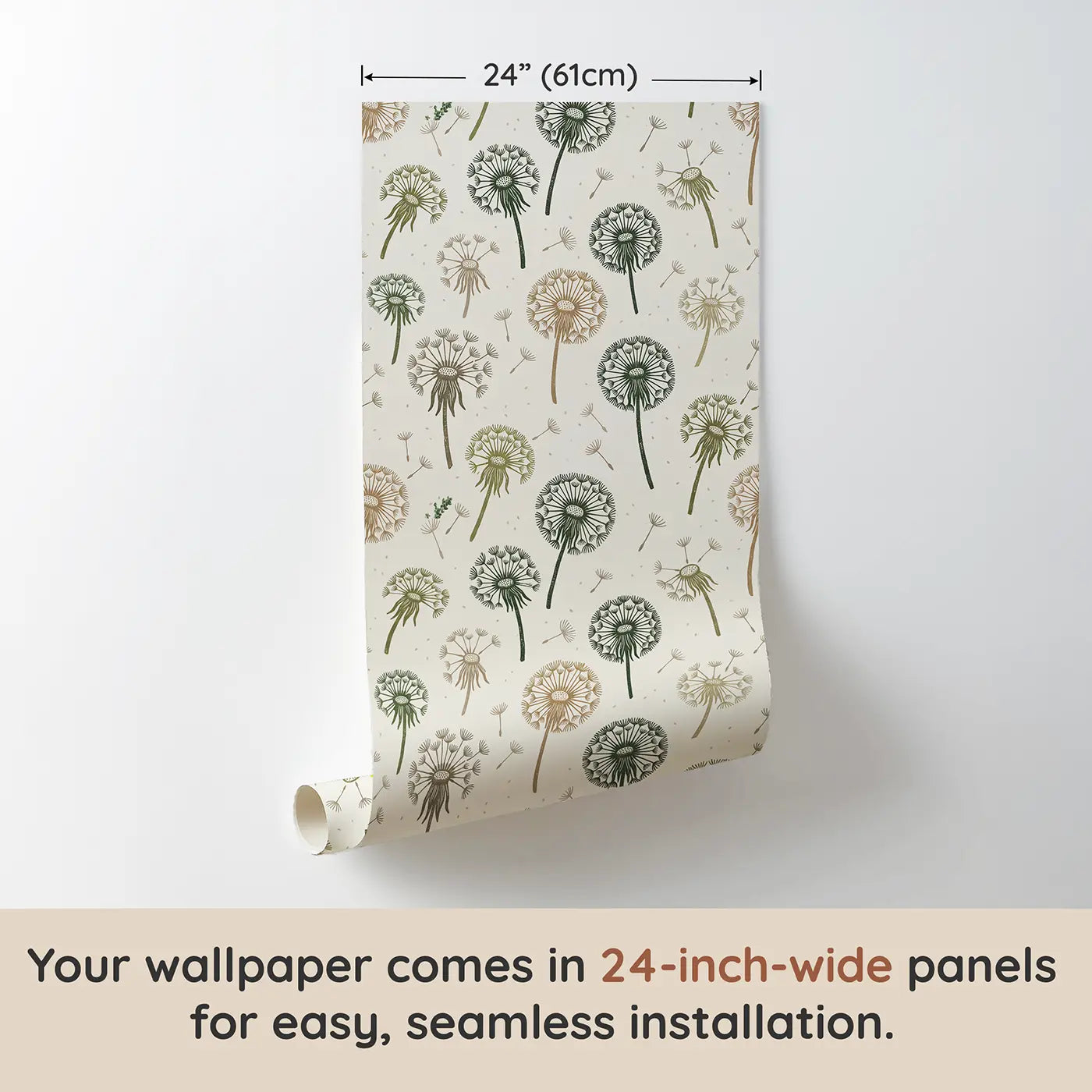 Dandelion Clocks Block Print wallpaper panel dimensions - Whimsy Tots