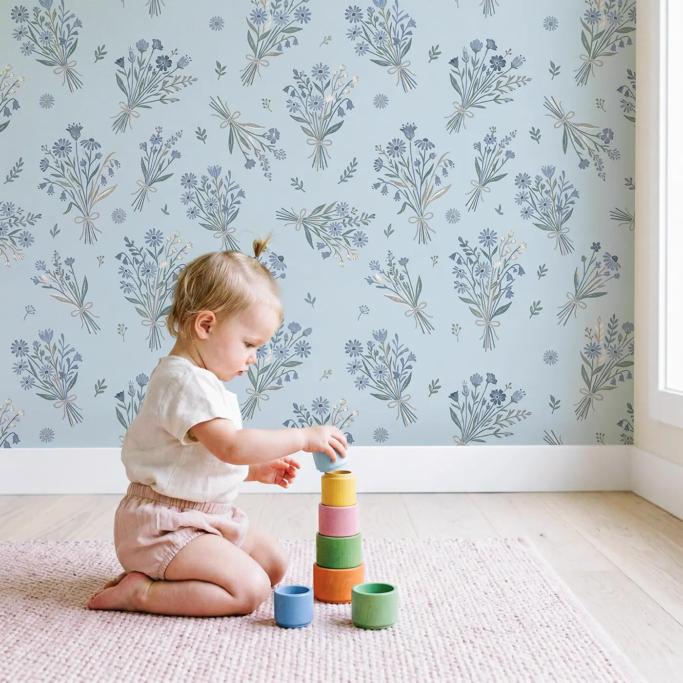 Wildflower Bundles Block Print wallpaper in styled kids room - Whimsy Tots