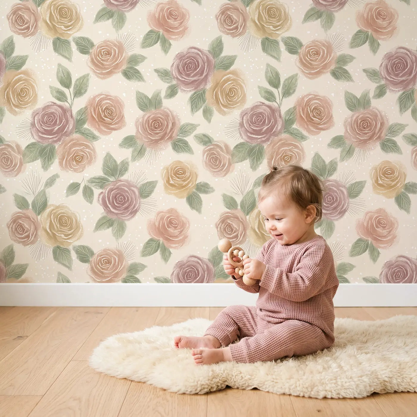 Chalk-Drawn Garden Soft Pastel wallpaper in styled kids room - Whimsy Tots