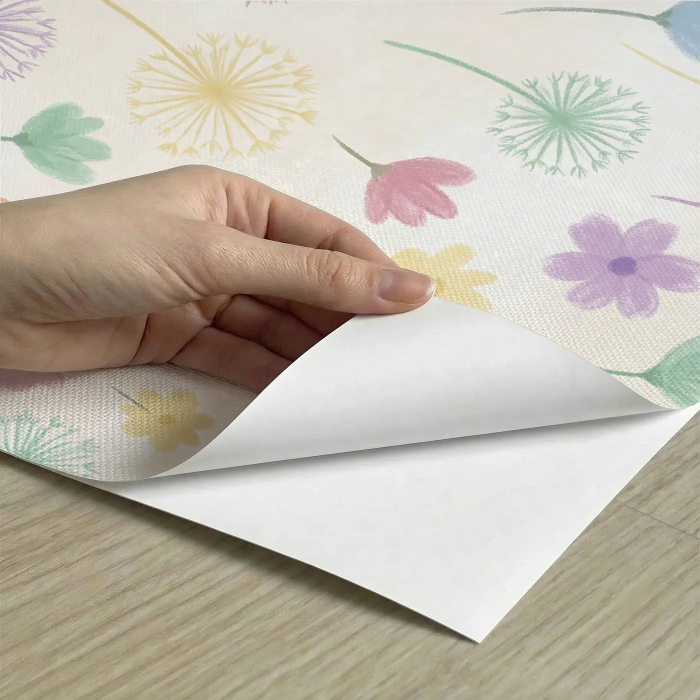 Meadow Flowers Soft Pastel peel and stick material close-up - Whimsy Tots