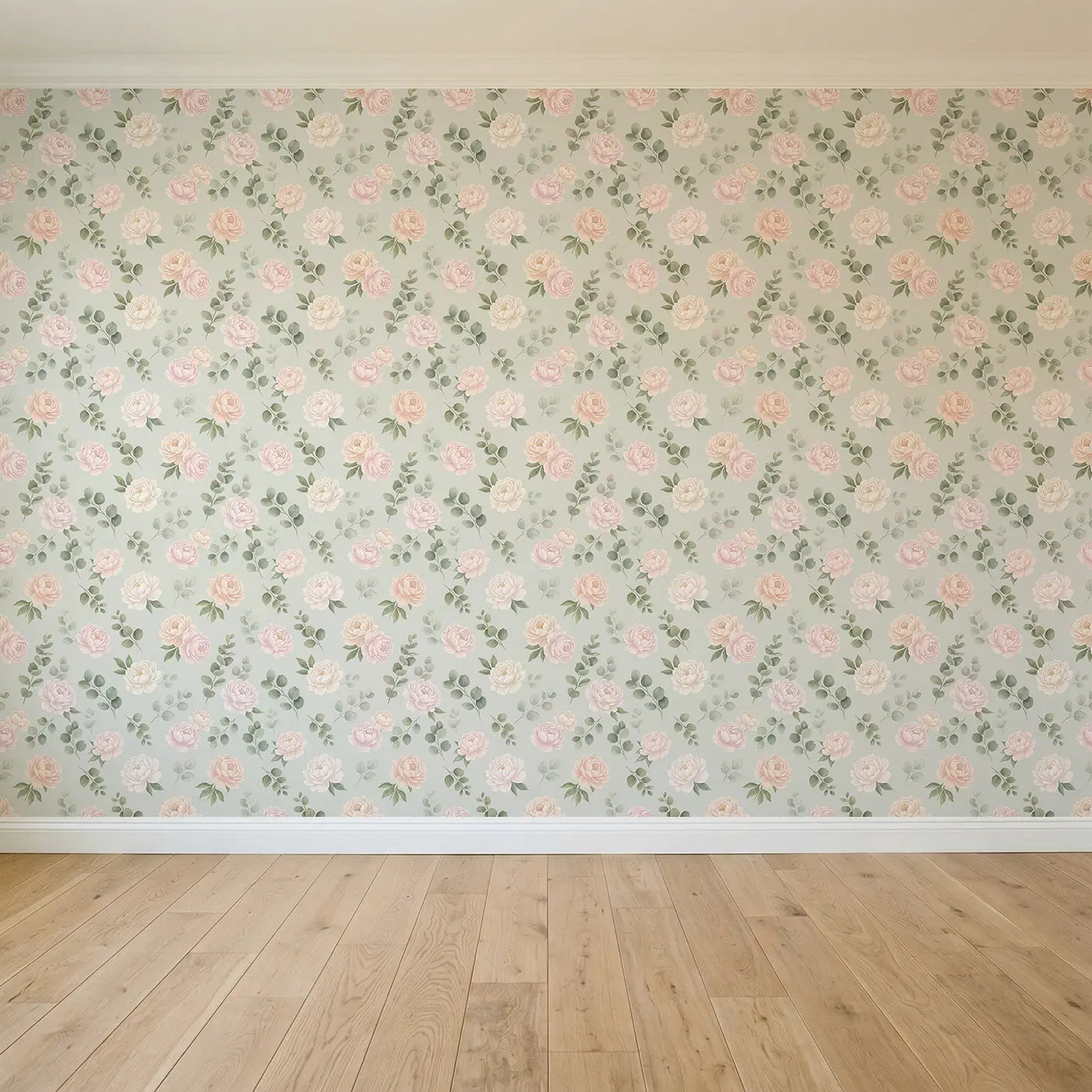 Peony Eucalyptus Soft Pastel seamless wallpaper full pattern - Whimsy Tots