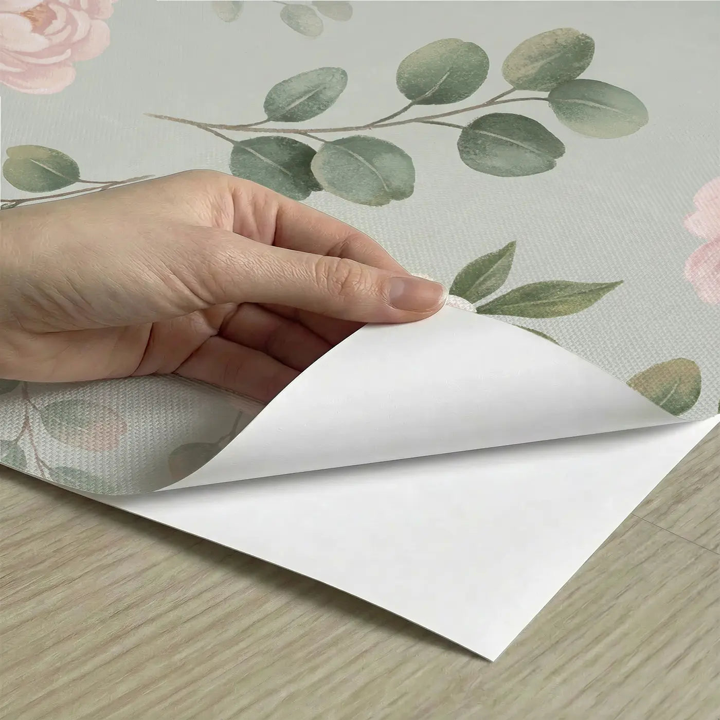 Peony Eucalyptus Soft Pastel peel and stick material close-up - Whimsy Tots