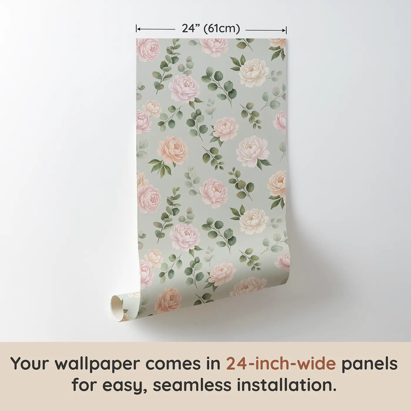 Peony Eucalyptus Soft Pastel wallpaper panel dimensions - Whimsy Tots