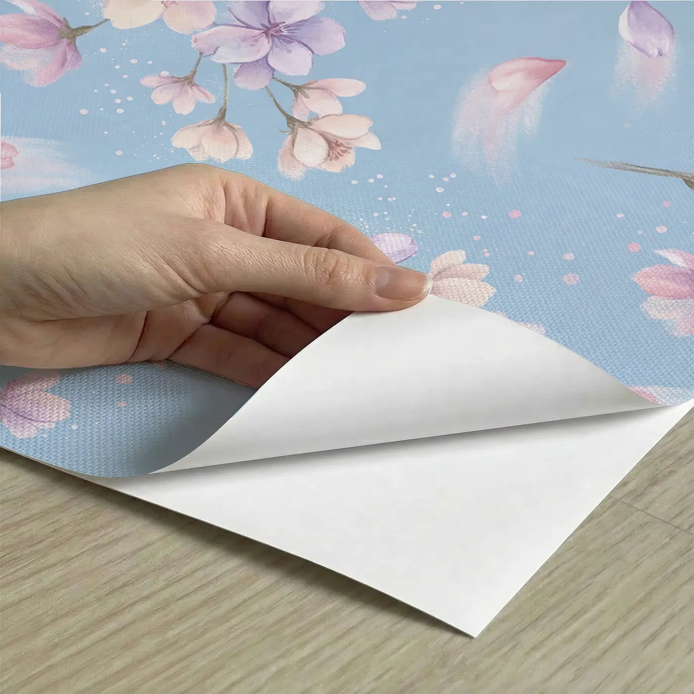 Cherry Blossoms Falling Soft Pastel peel and stick material close-up - Whimsy Tots