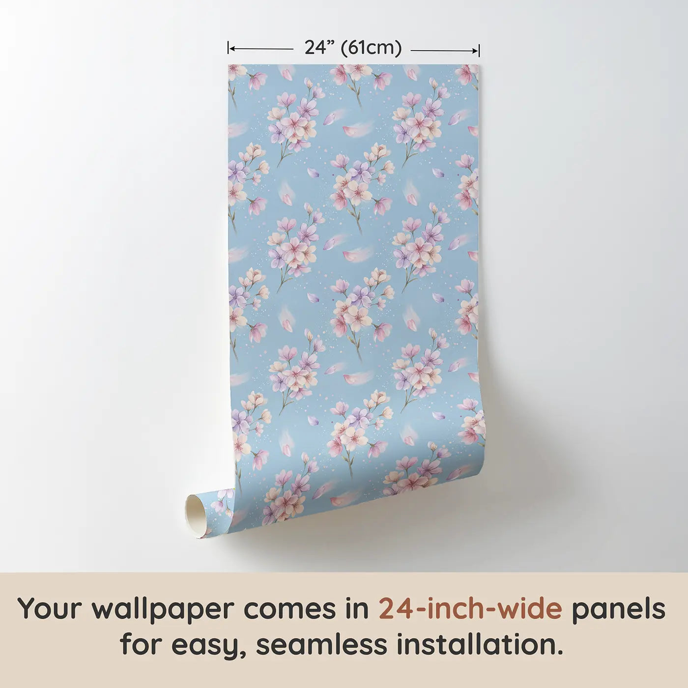 Cherry Blossoms Falling Soft Pastel wallpaper panel dimensions - Whimsy Tots