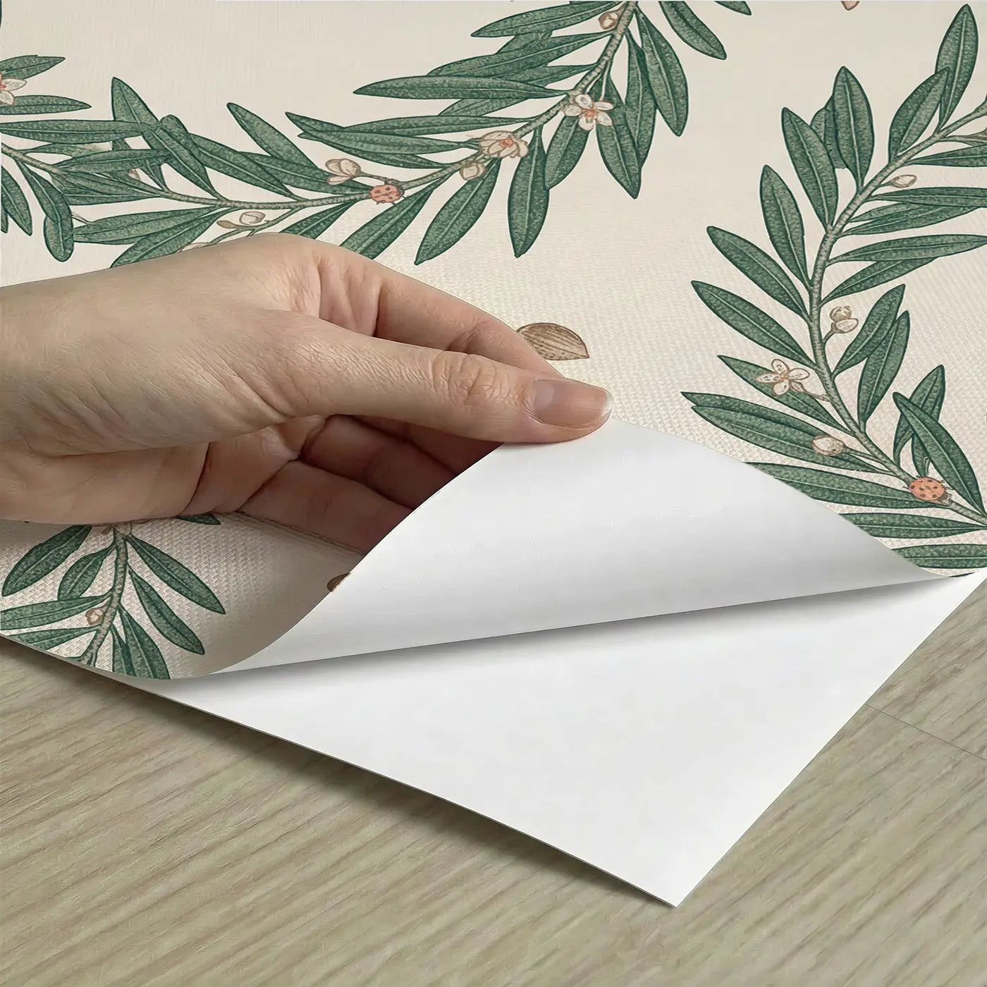 Olive Branch Wreath Botanical Elegance peel and stick material close-up - Whimsy Tots