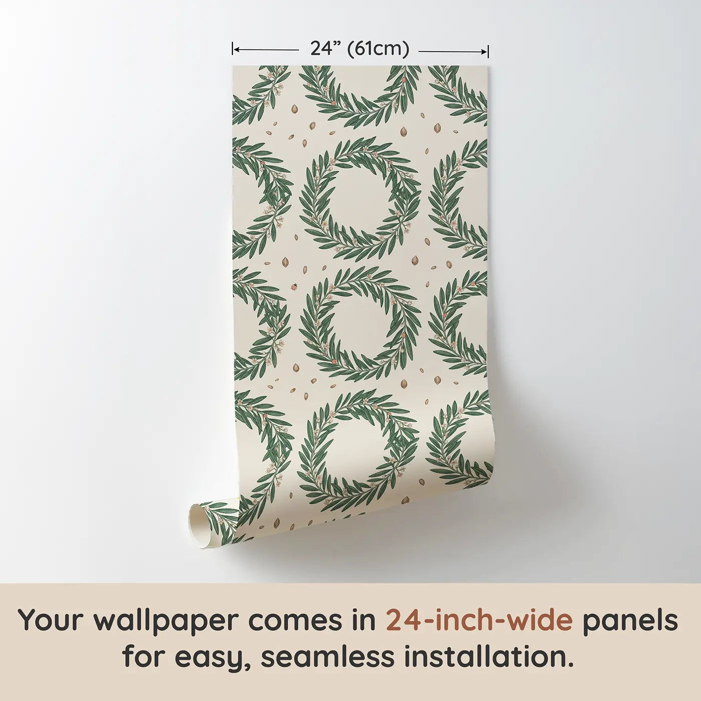 Olive Branch Wreath Botanical Elegance wallpaper panel dimensions - Whimsy Tots