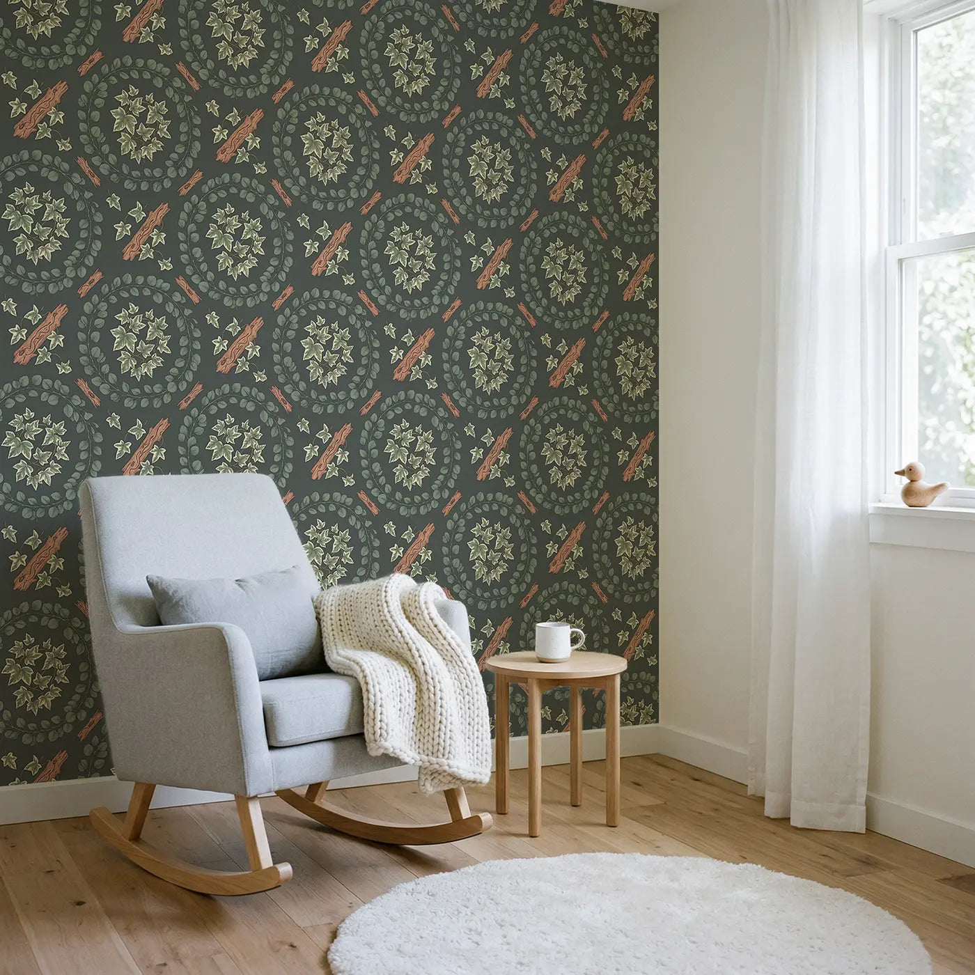 Eucalyptus Wreath Fragments Botanical Elegance wallpaper in Scandinavian nursery - Whimsy Tots