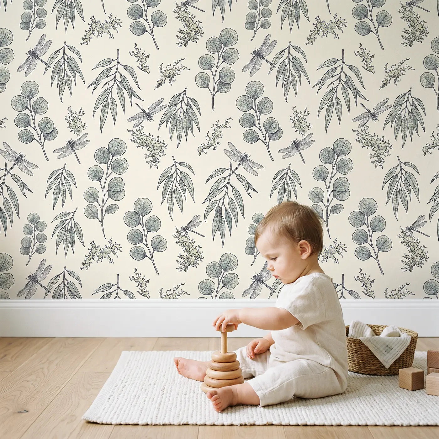Silver Dollar Hand-Drawn wallpaper in styled kids room - Whimsy Tots