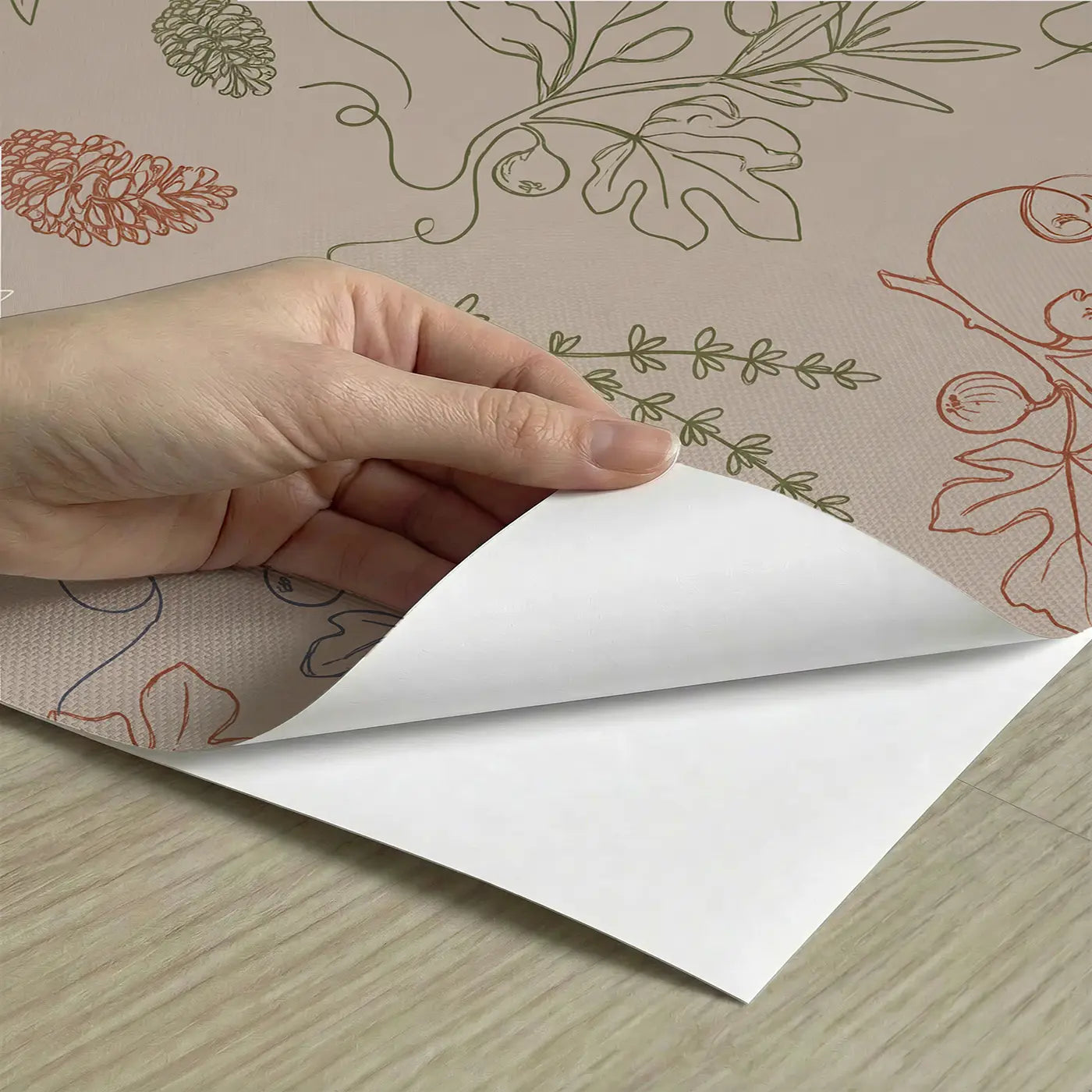 Trailing Olive Branch Hand-Drawn peel and stick material close-up - Whimsy Tots
