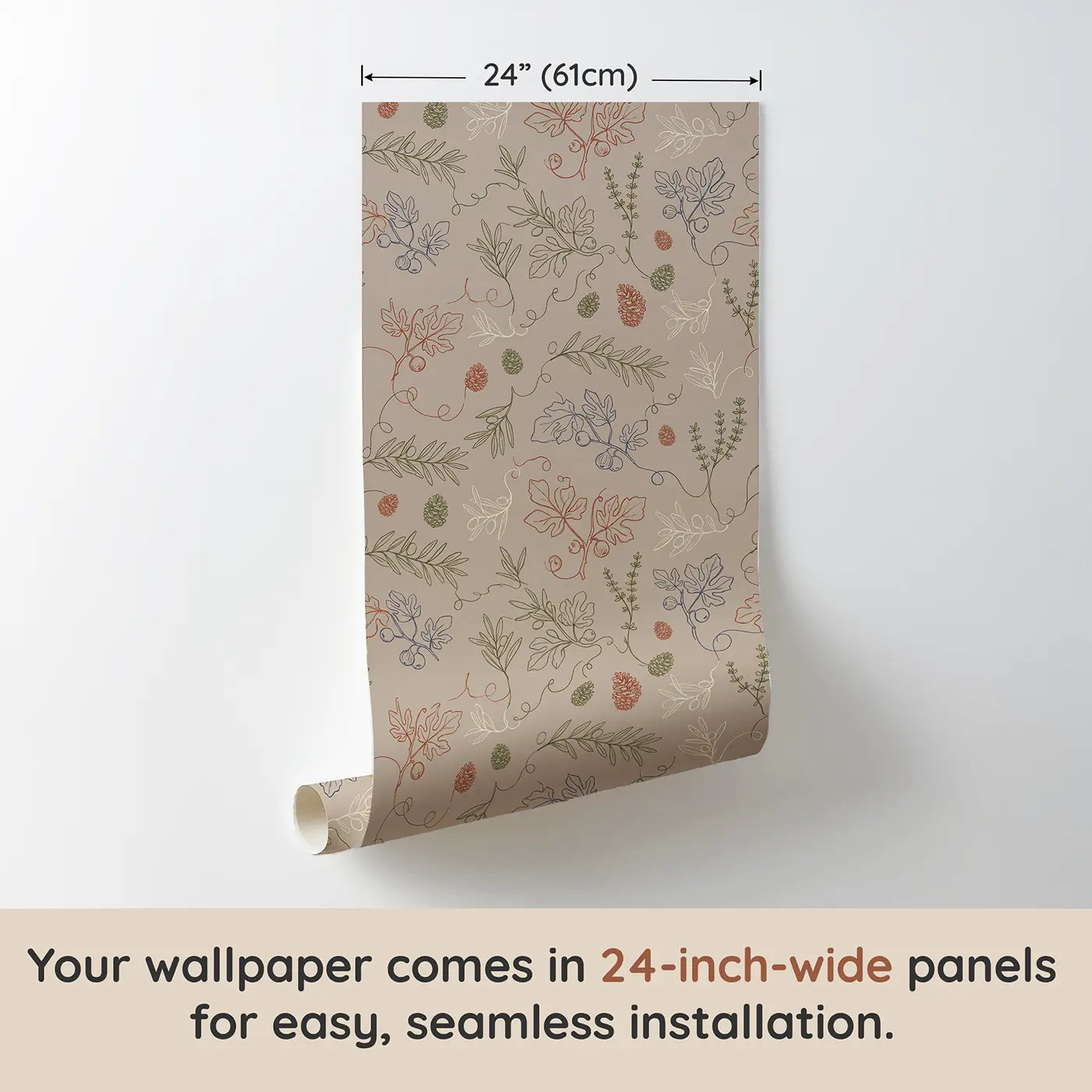 Trailing Olive Branch Hand-Drawn wallpaper panel dimensions - Whimsy Tots