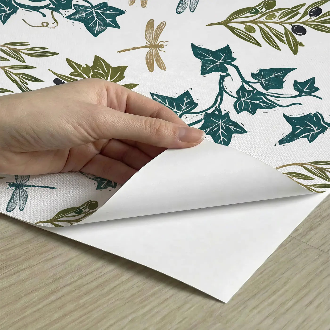 Trailing English Ivy Block Print peel and stick material close-up - Whimsy Tots