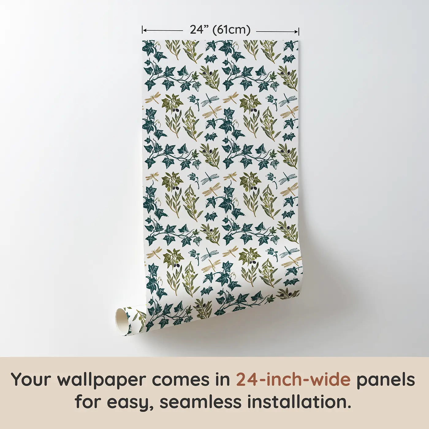 Trailing English Ivy Block Print wallpaper panel dimensions - Whimsy Tots