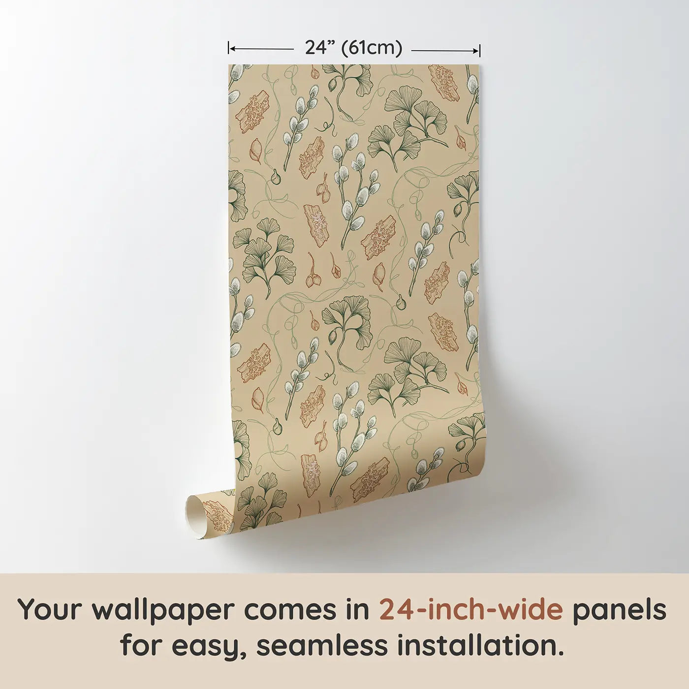 Pussy Willow Stems Hand-Drawn wallpaper panel dimensions - Whimsy Tots