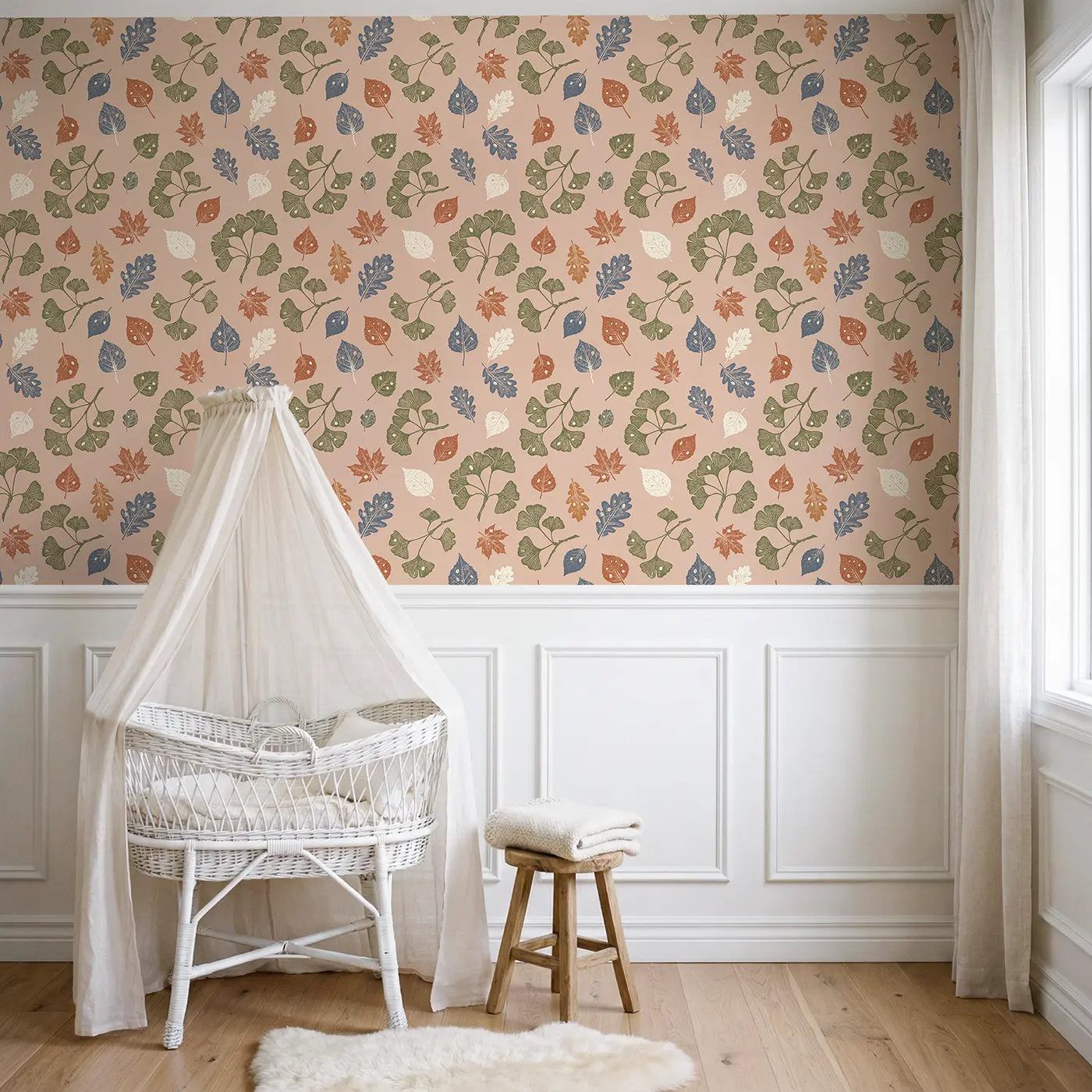 Pressed Botanical Specimens Block Print wallpaper above wainscoting - Whimsy Tots