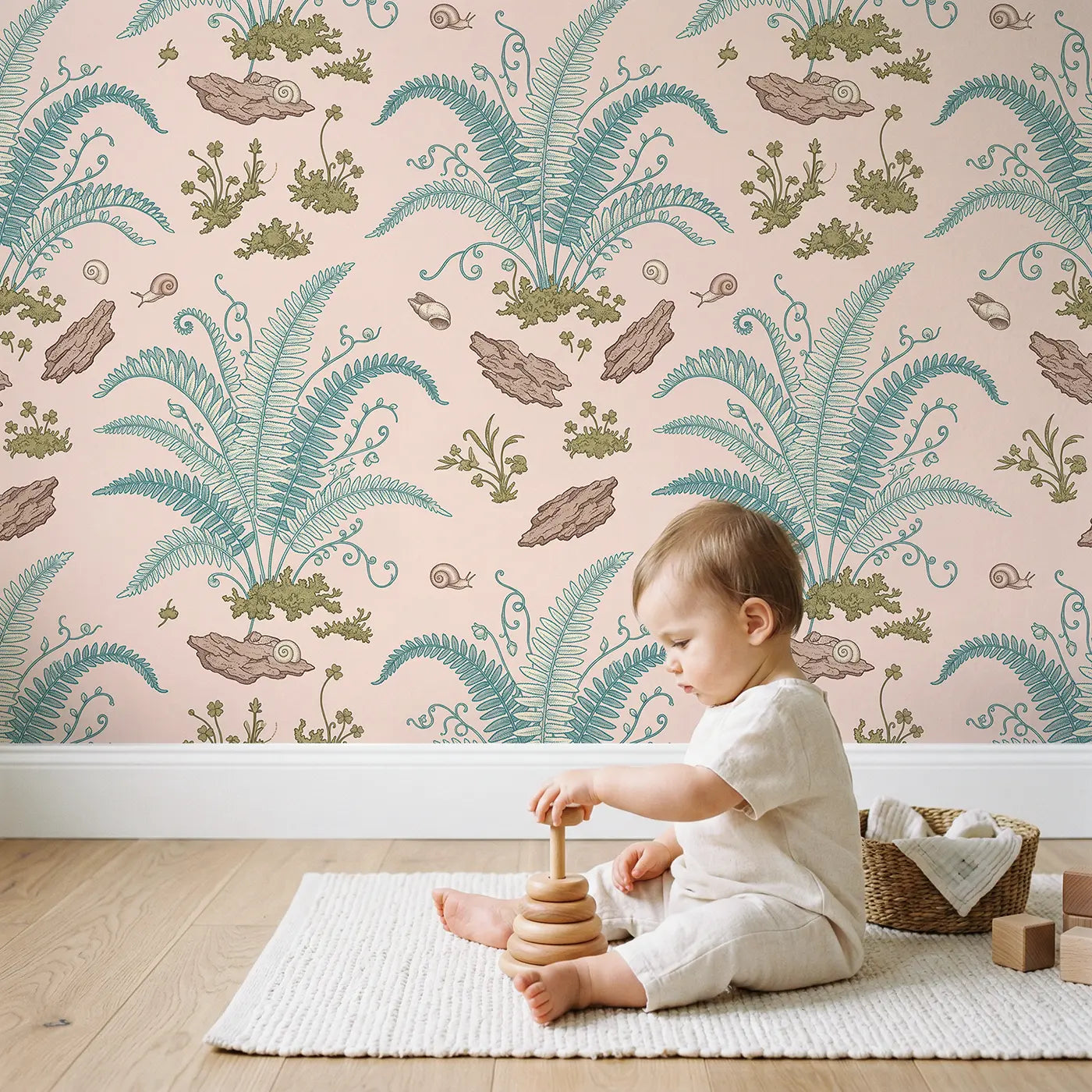 Boston Fern Botanical Elegance wallpaper in styled kids room - Whimsy Tots