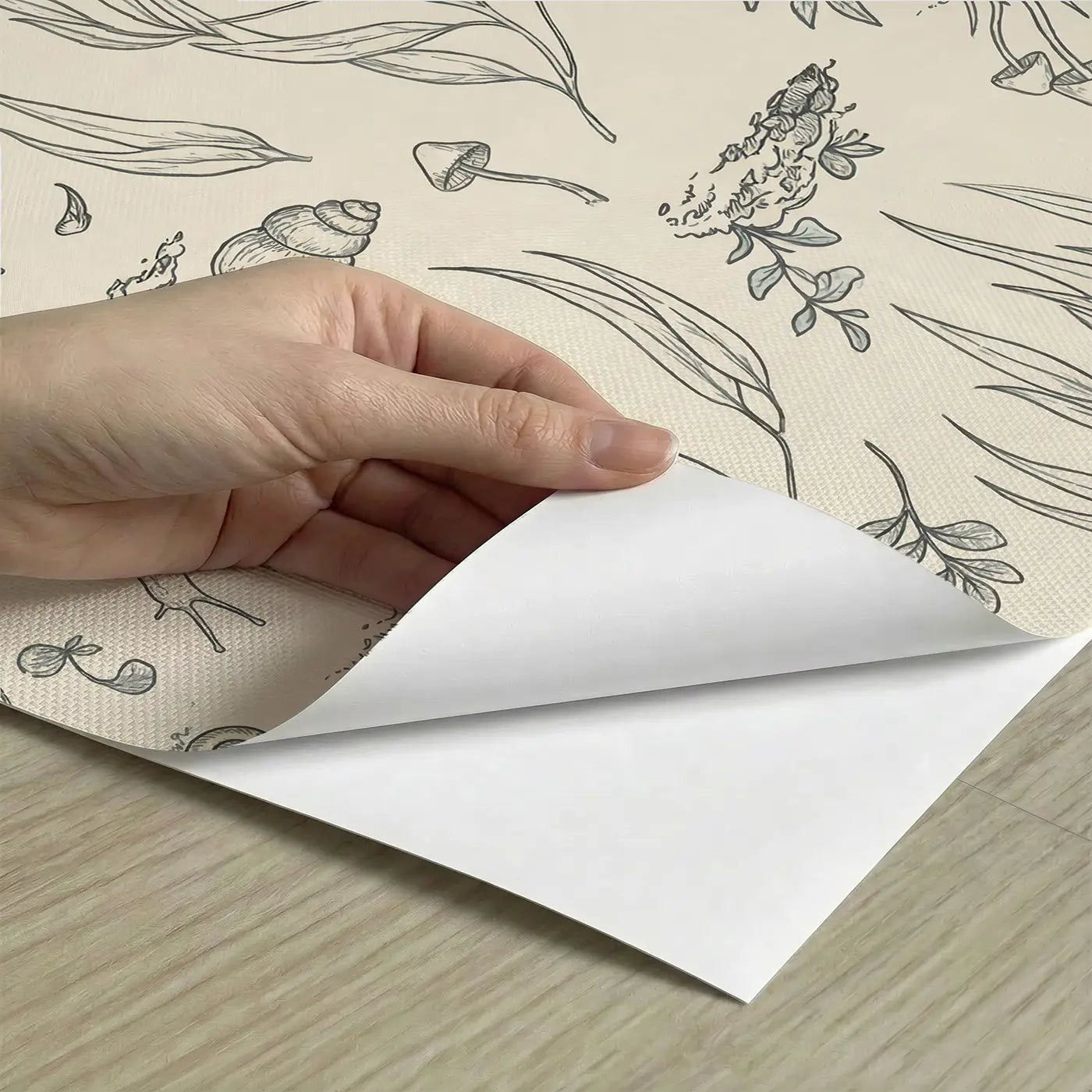 Willow-Leaf Eucalyptus Hand-Drawn peel and stick material close-up - Whimsy Tots