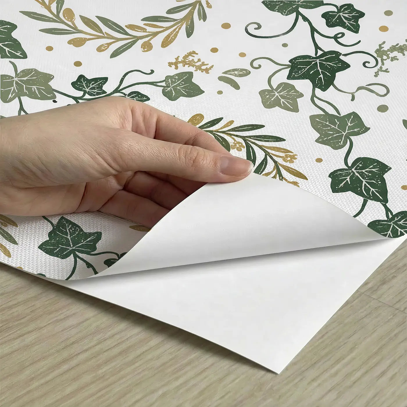 Dense Ivy Tendrils Block Print peel and stick material close-up - Whimsy Tots