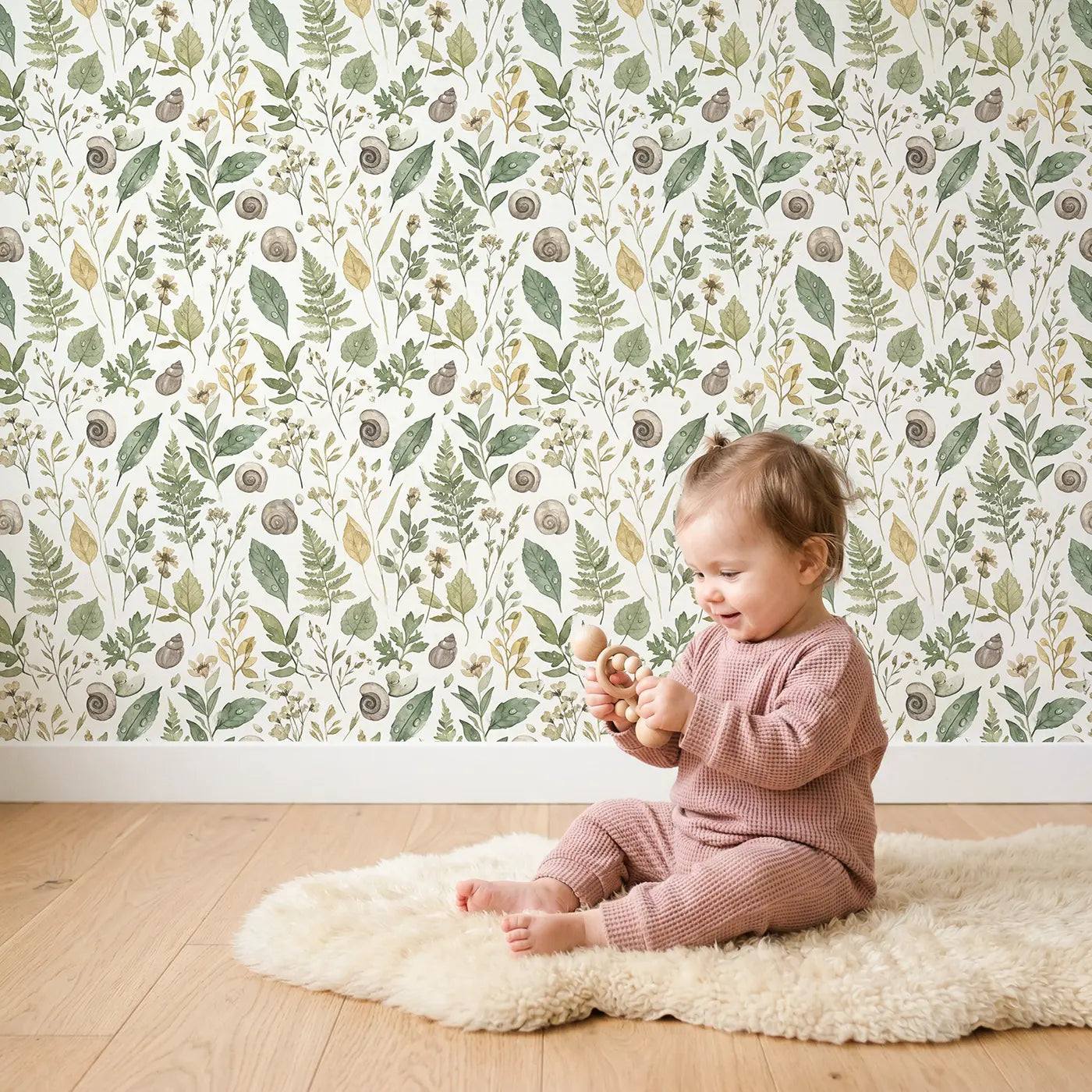 Pressed Botanical Watercolor wallpaper in styled kids room - Whimsy Tots