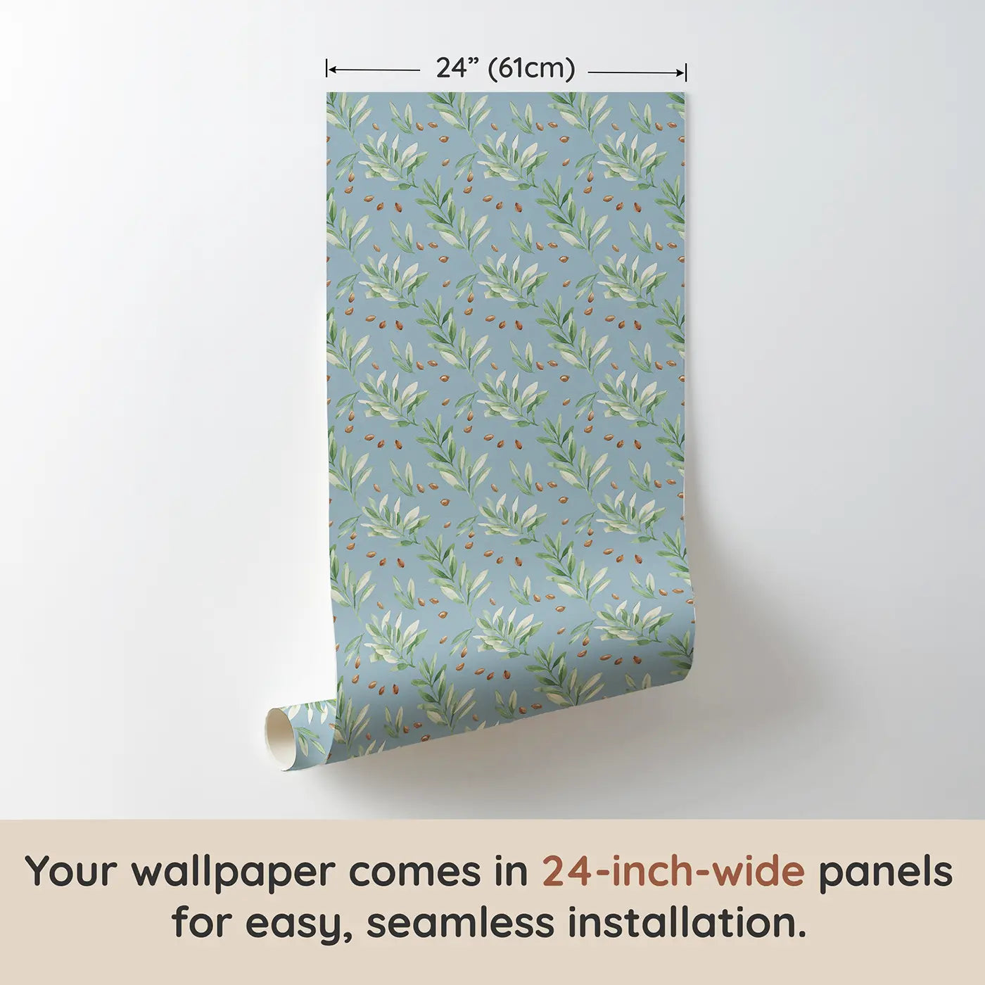 Trailing Olive Branch Watercolor wallpaper panel dimensions - Whimsy Tots