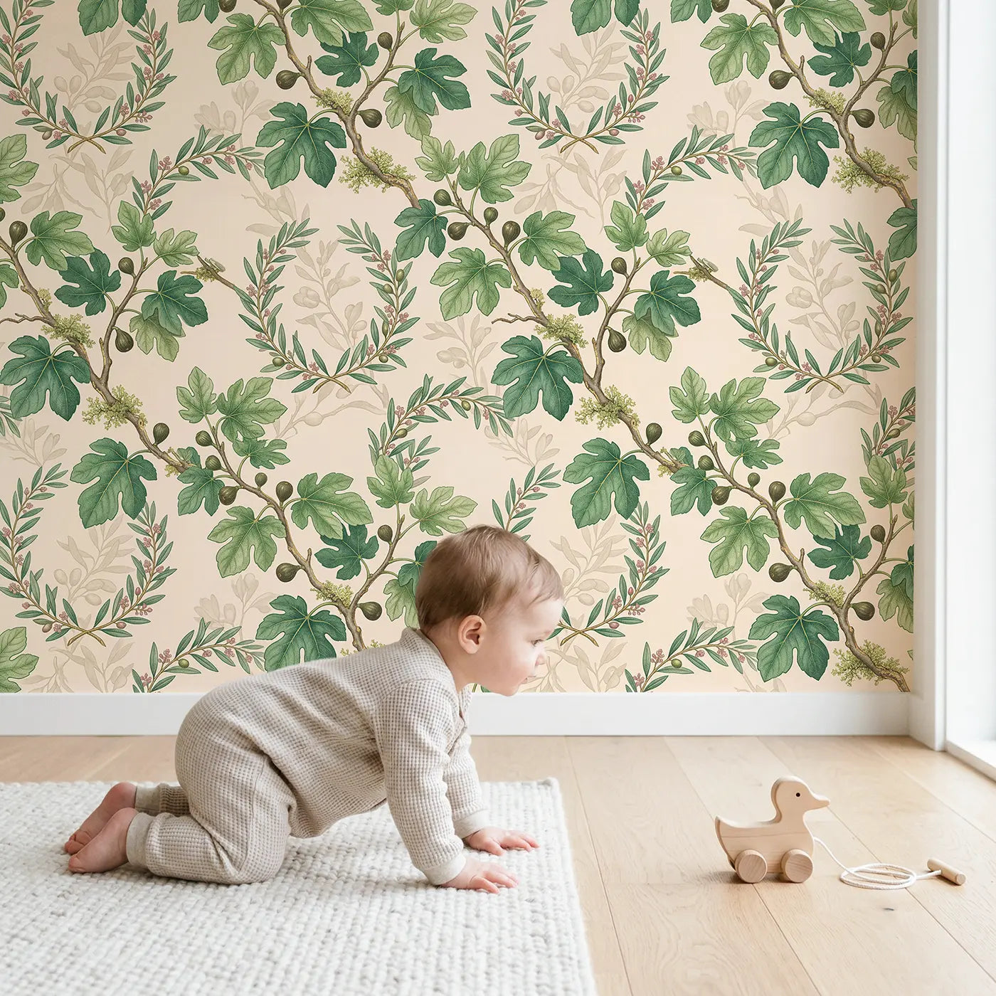 Fig Branch Botanical Elegance wallpaper in styled kids room - Whimsy Tots