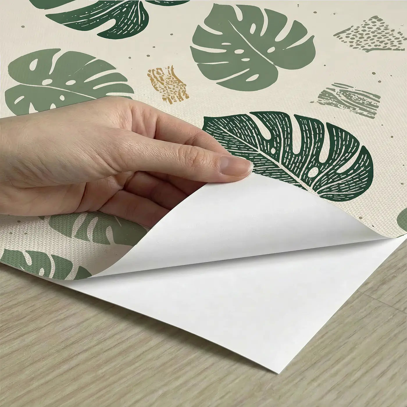Monstera Deliciosa Block Print peel and stick material close-up - Whimsy Tots