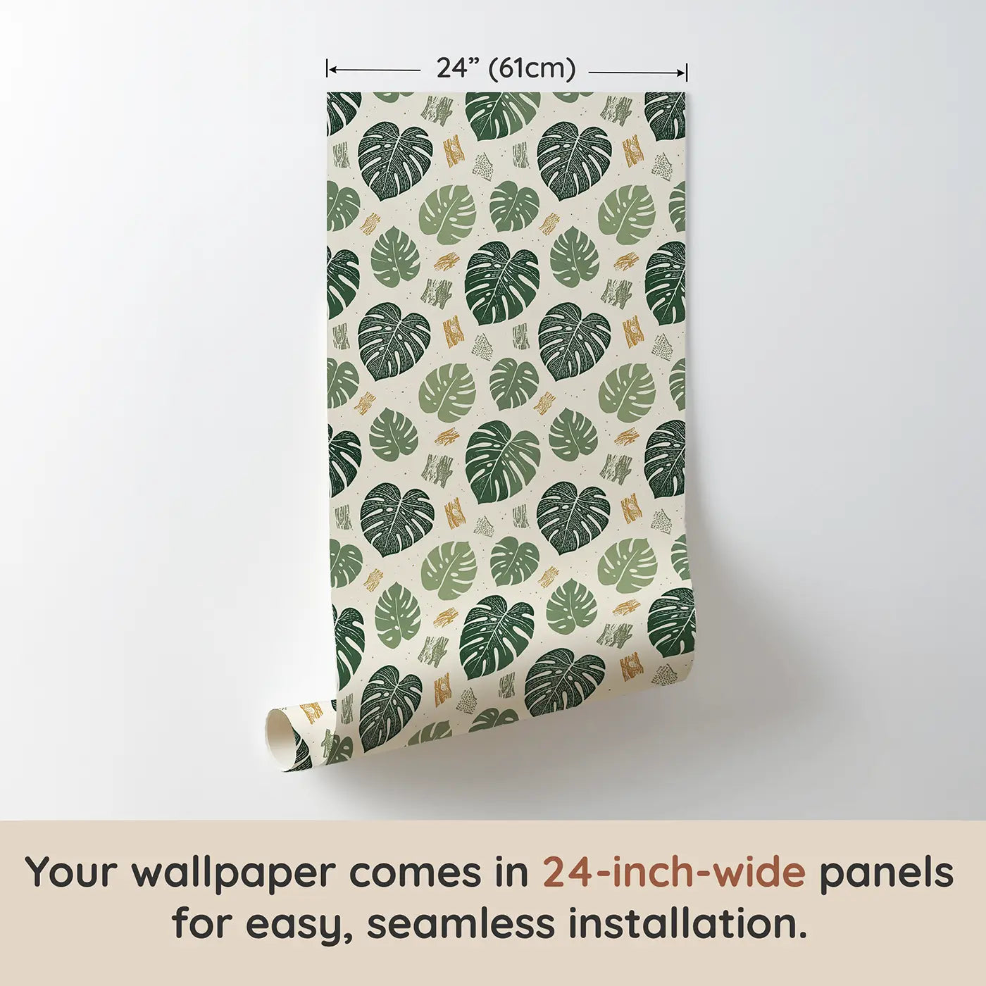 Monstera Deliciosa Block Print wallpaper panel dimensions - Whimsy Tots