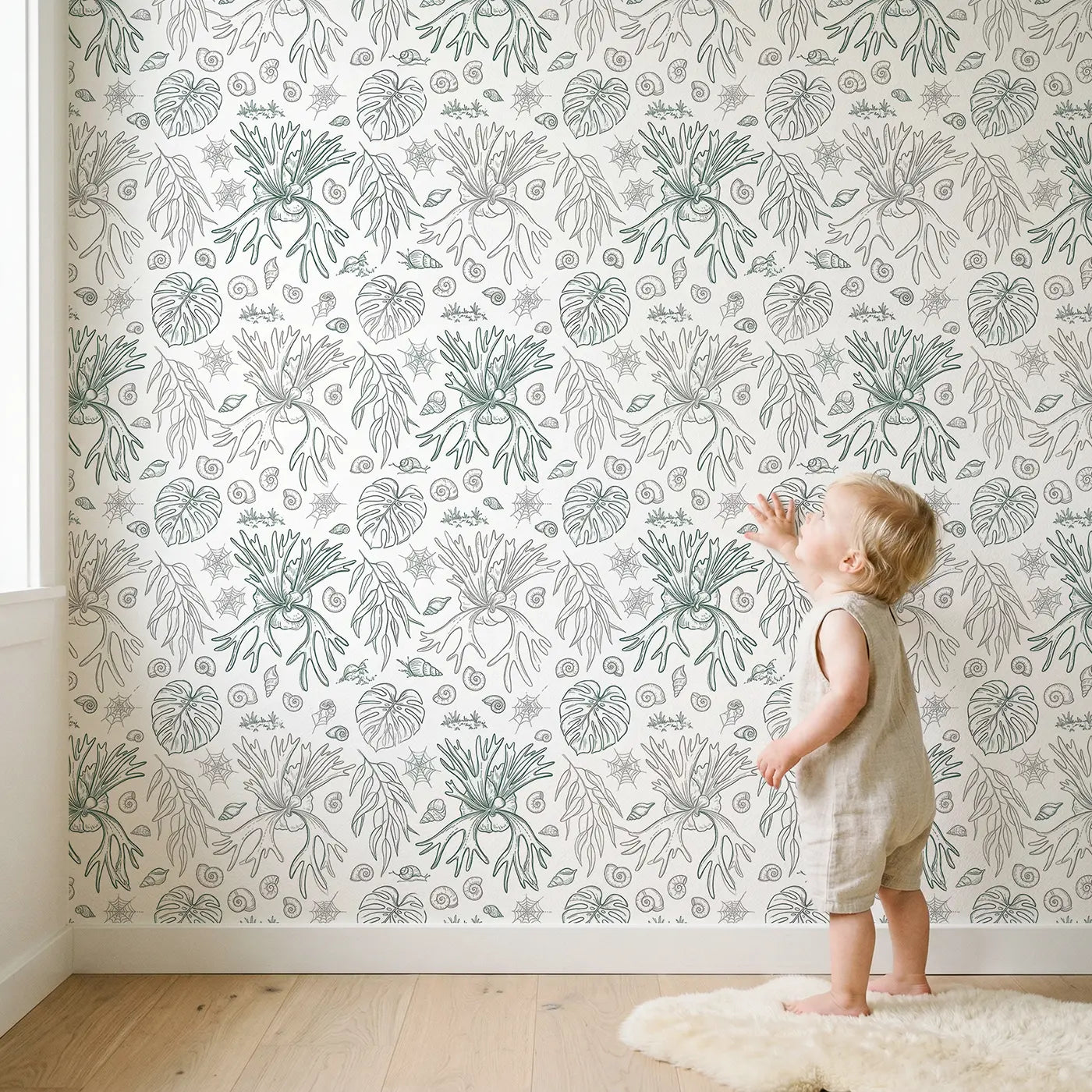 Staghorn Fern Dramatic Hand-Drawn wallpaper in styled kids room - Whimsy Tots