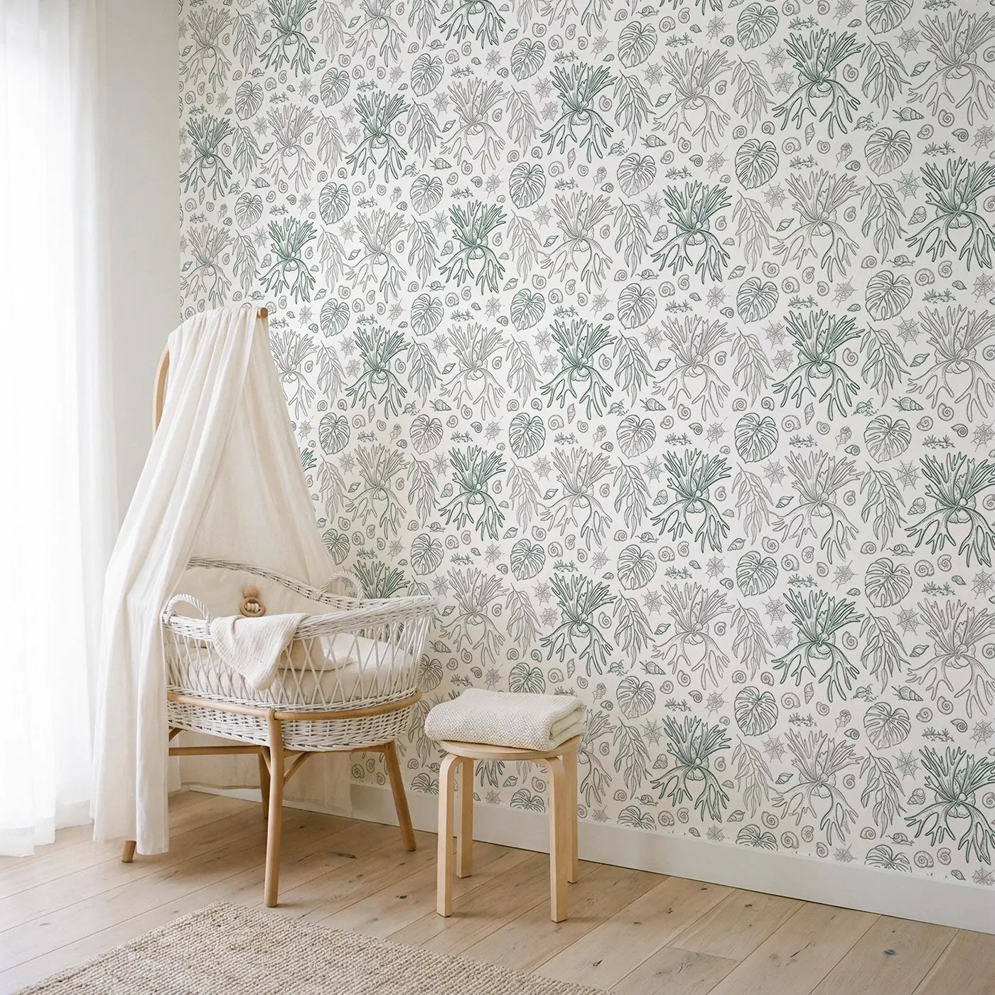 Staghorn Fern Dramatic Hand-Drawn wallpaper in Scandinavian nursery - Whimsy Tots