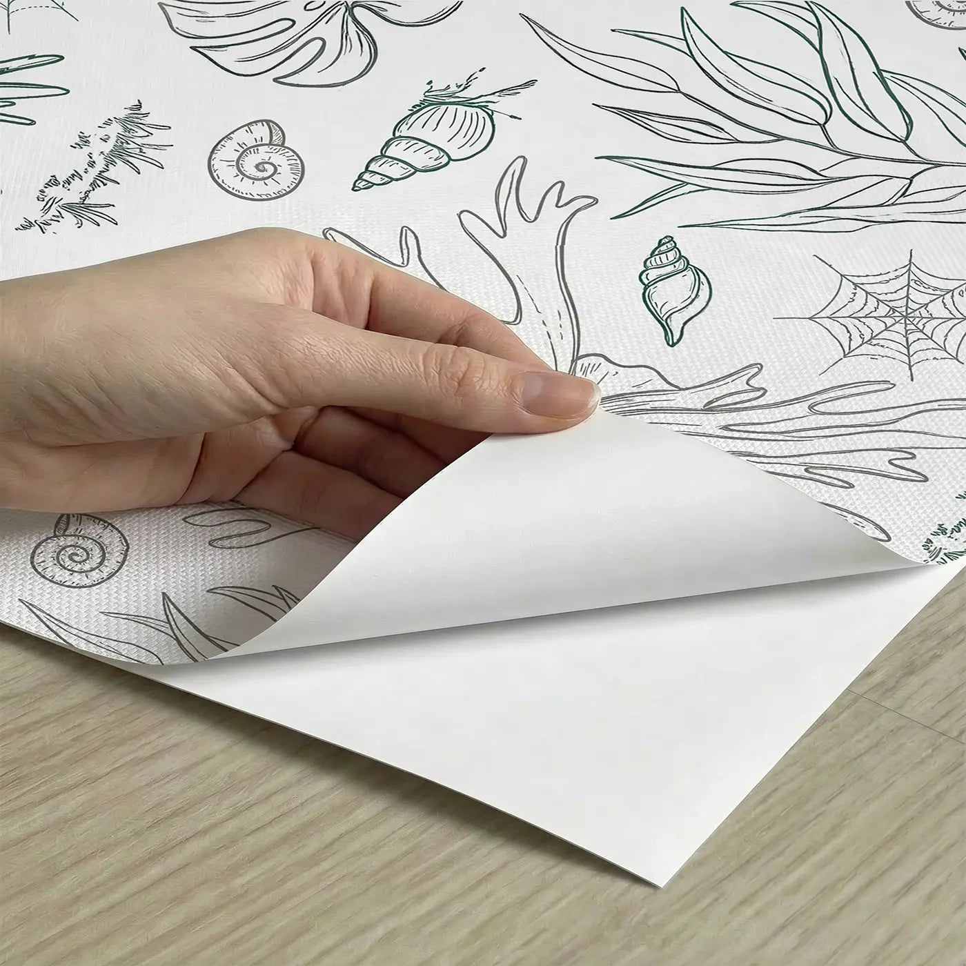 Staghorn Fern Dramatic Hand-Drawn peel and stick material close-up - Whimsy Tots