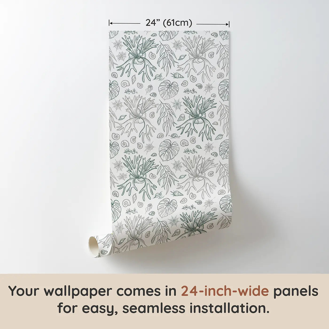 Staghorn Fern Dramatic Hand-Drawn wallpaper panel dimensions - Whimsy Tots