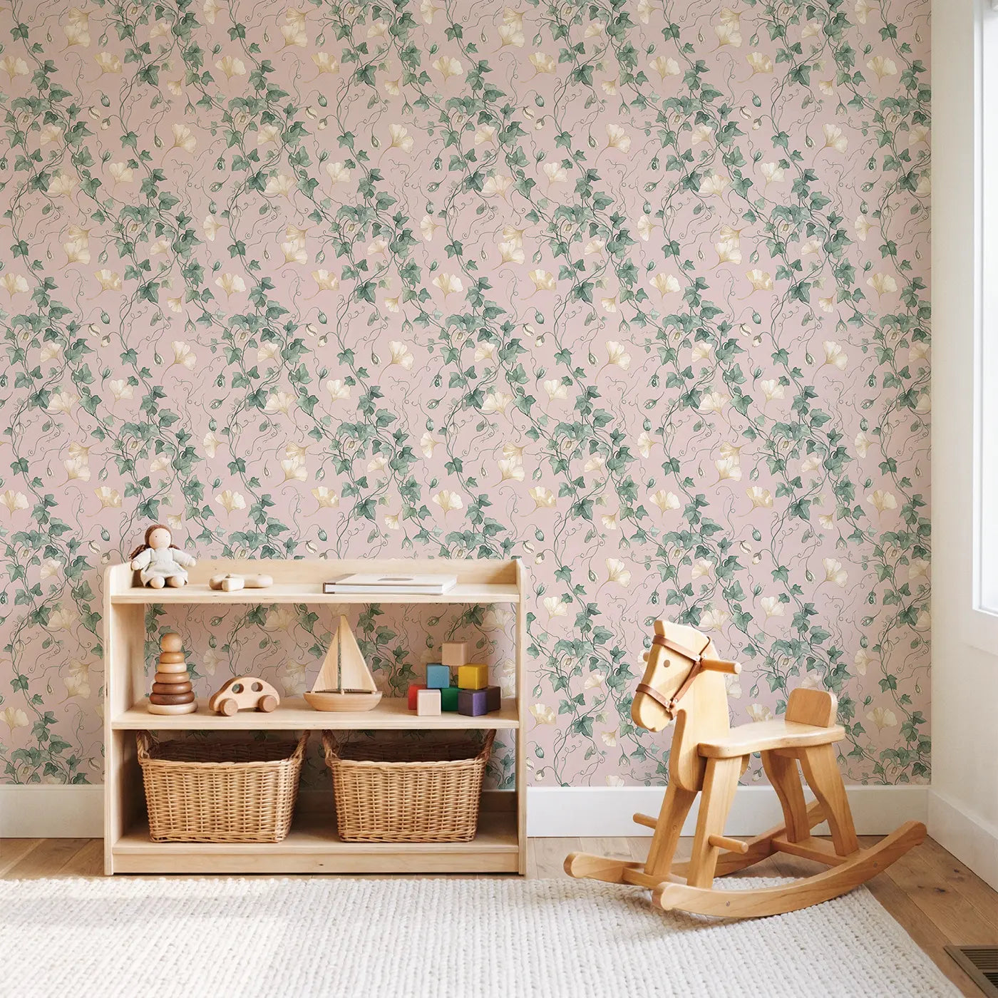Golden Ginkgo Leaves Watercolor wallpaper in Scandinavian nursery - Whimsy Tots